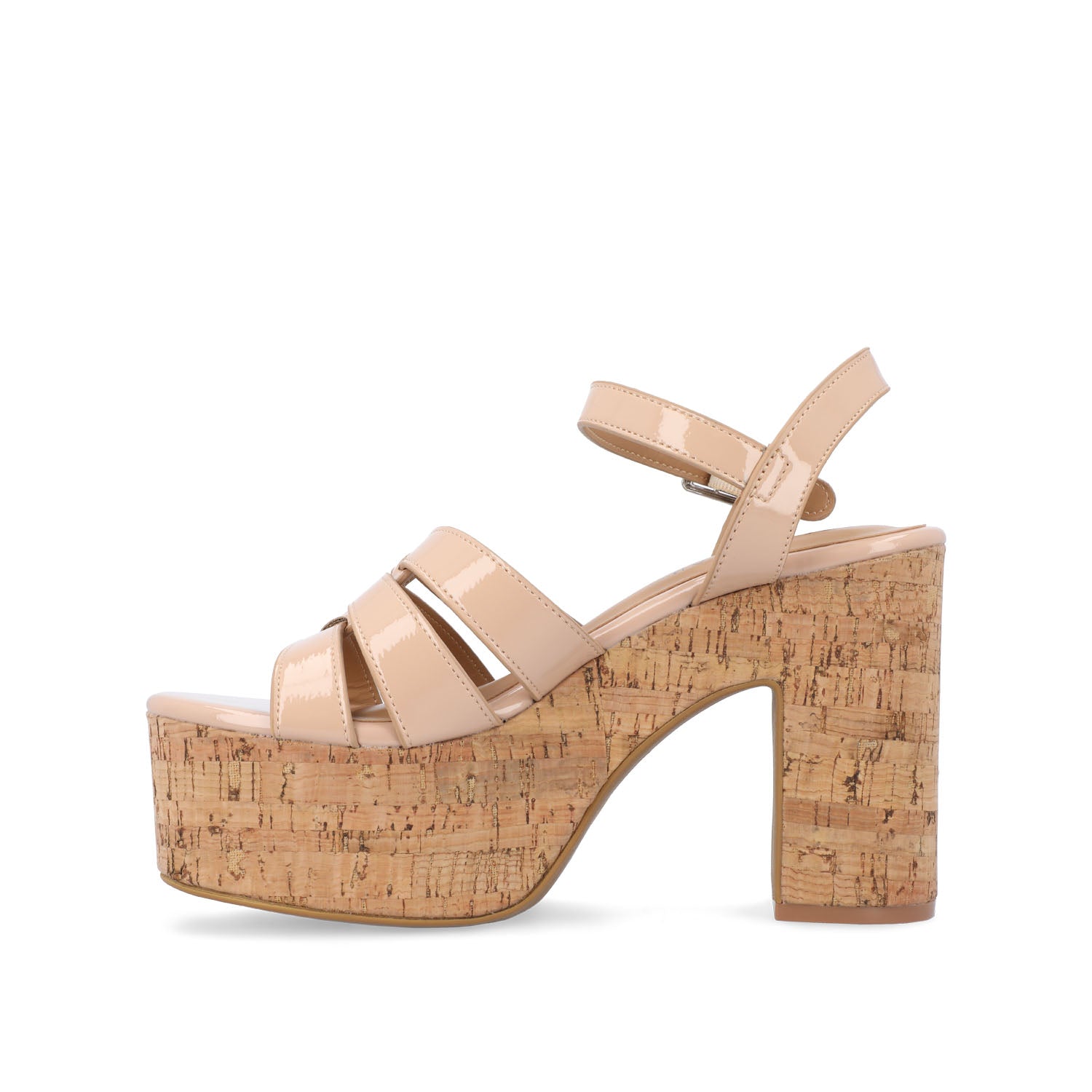 JANIA BLOCK HEELED SANDALS IN PATENT - Nude
