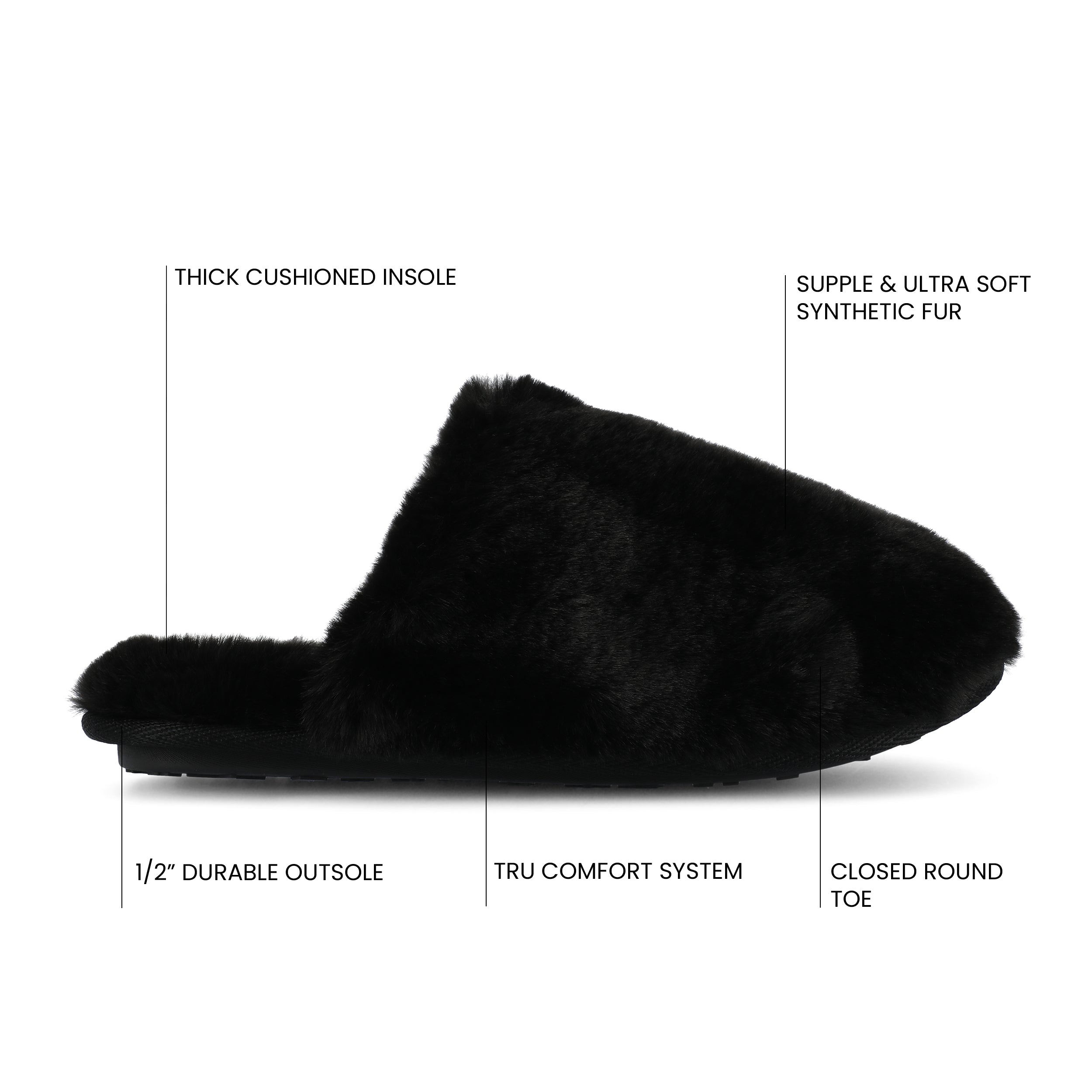 JAYDE SLIPPERS IN FAUX FUR - Black Faux Fur