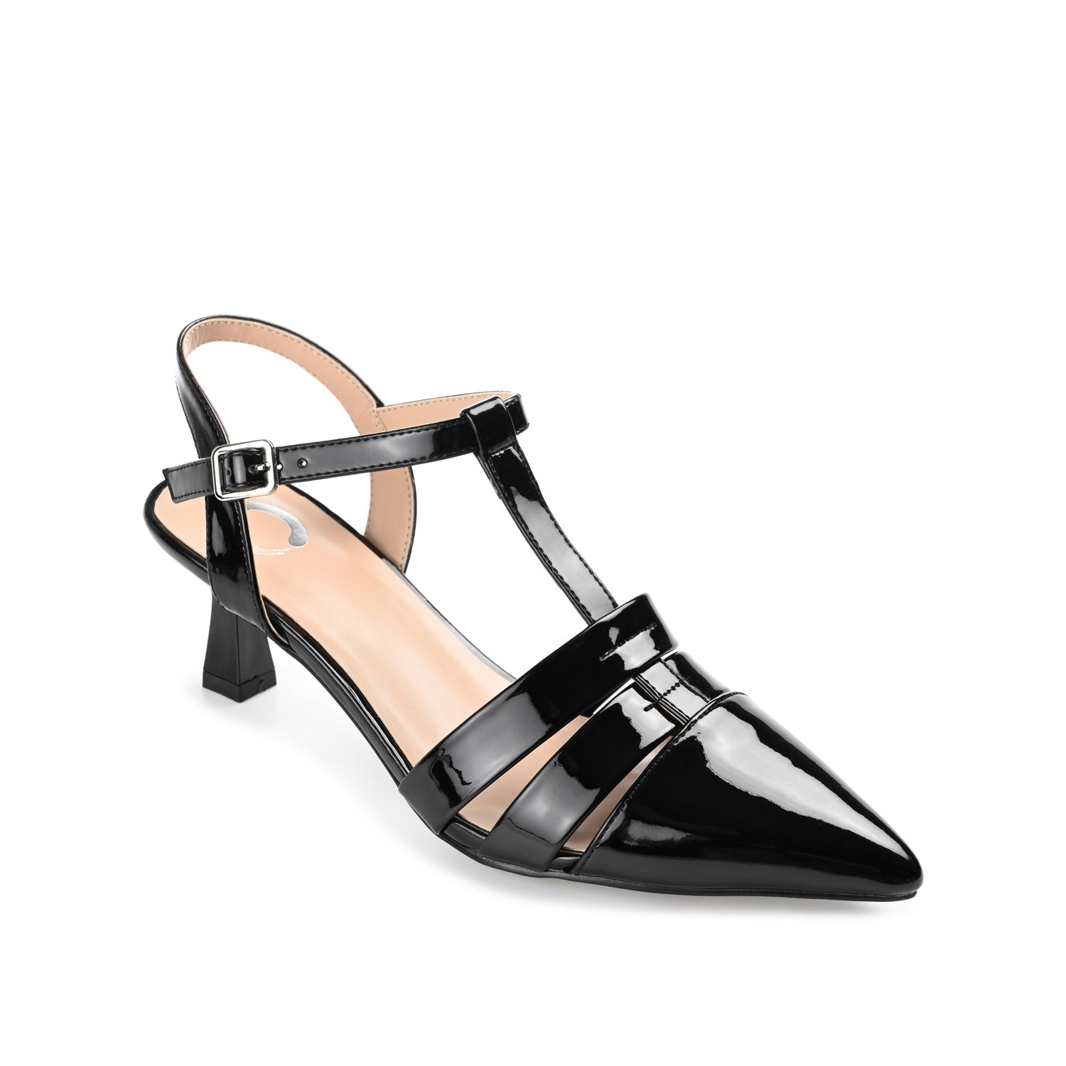 JAZLYNN T-STRAP KITTEN HEELS IN PATENT - Black