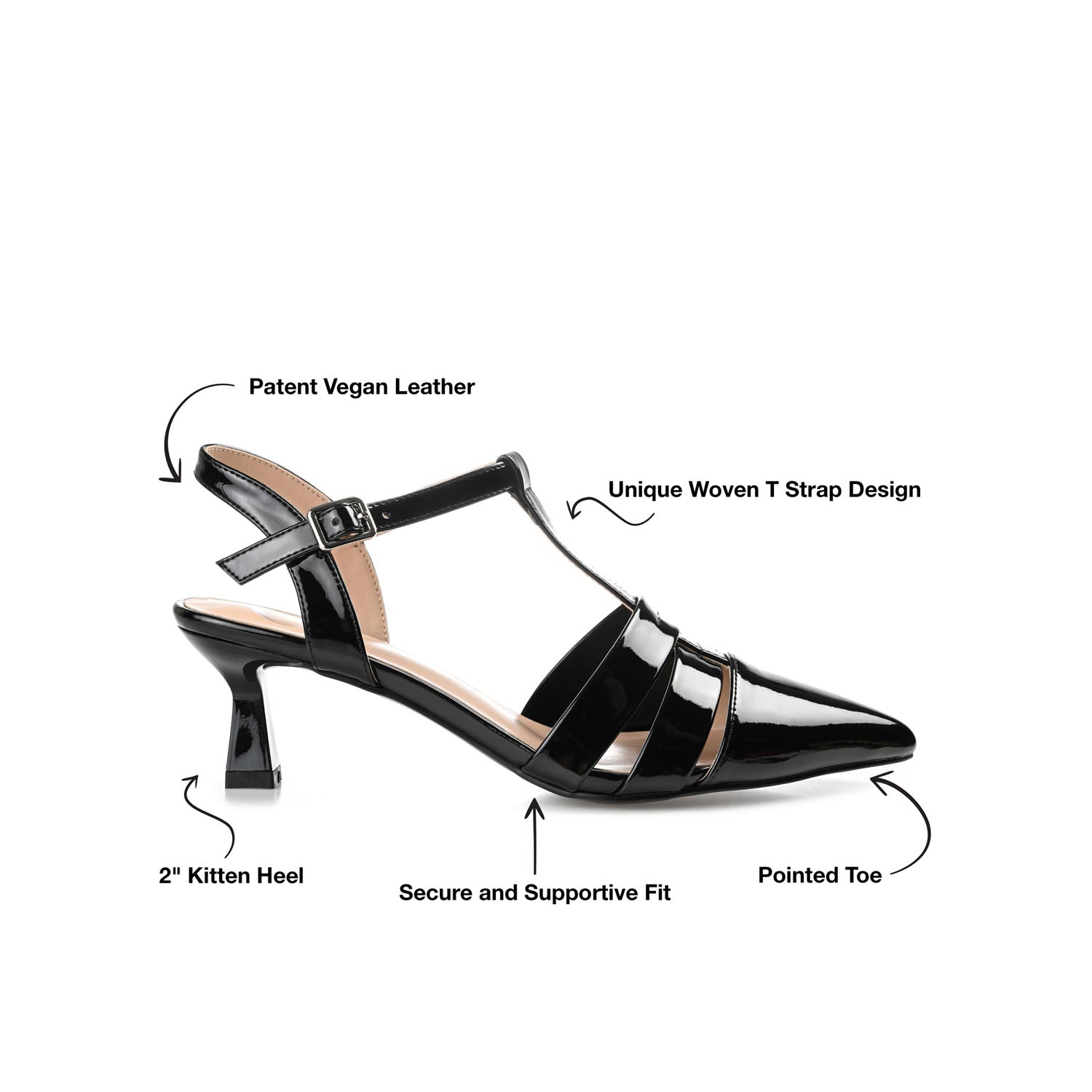 JAZLYNN BASIC T-STRAP KITTEN HEELS IN WIDE - Black