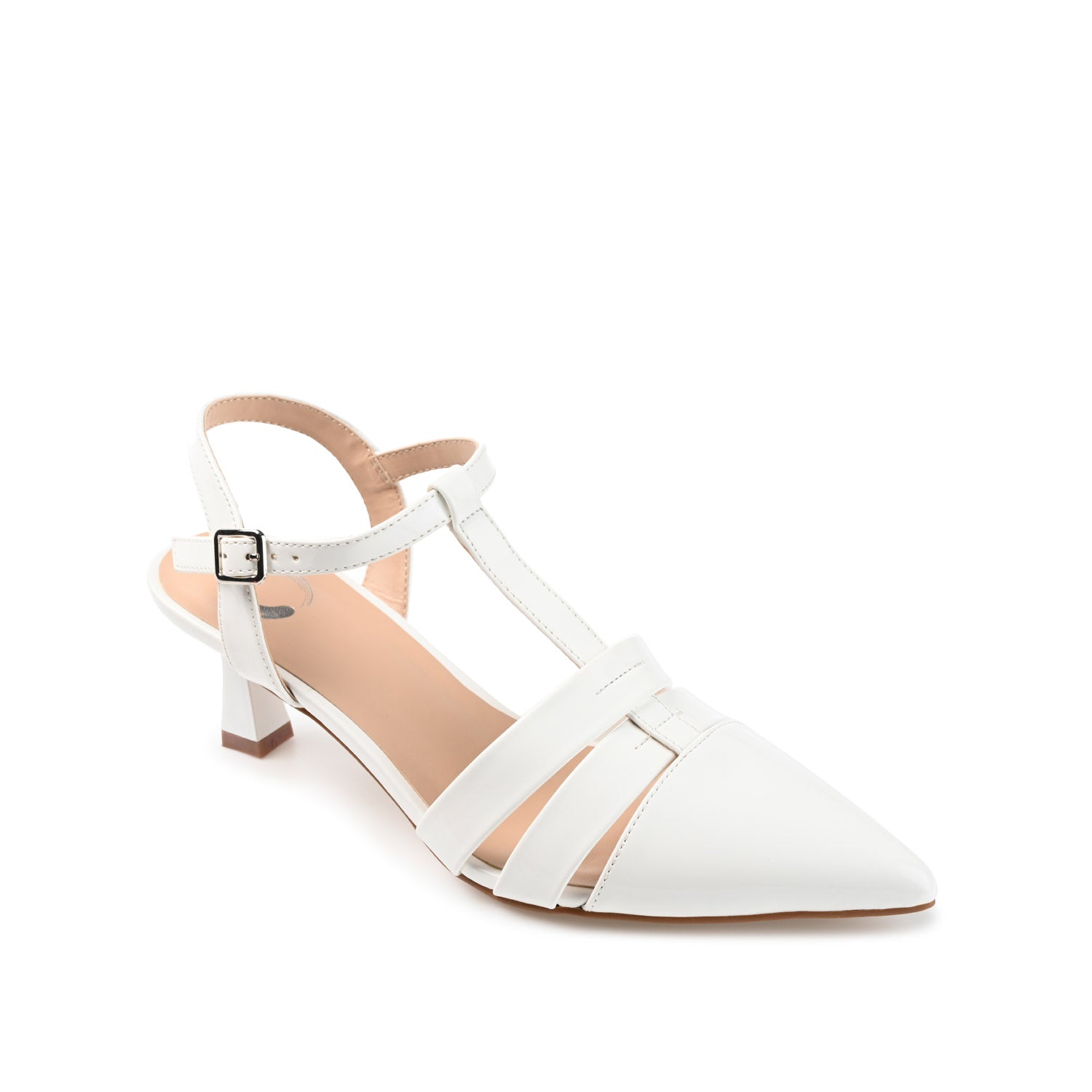 JAZLYNN BASIC T-STRAP KITTEN HEELS IN WIDE - White