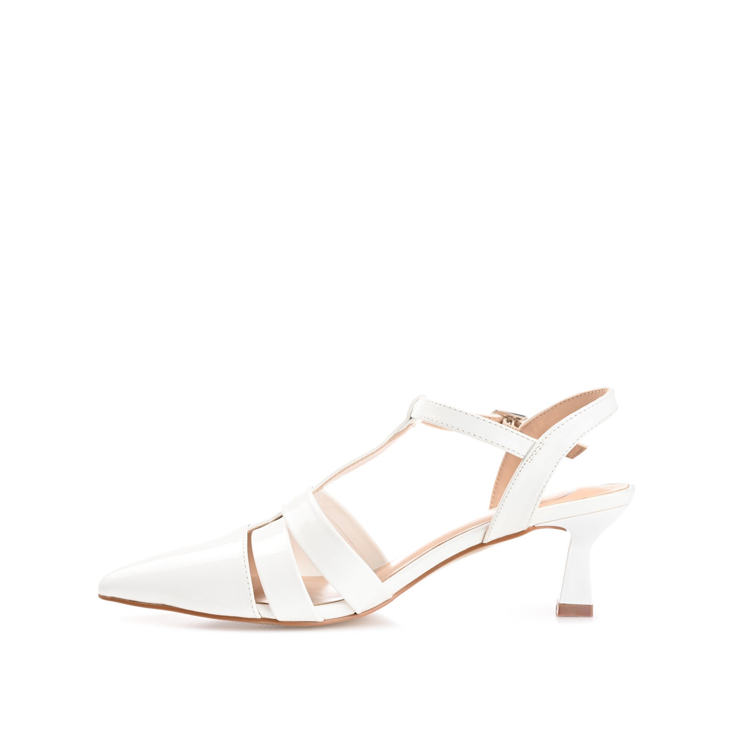 JAZLYNN BASIC T-STRAP KITTEN HEELS IN WIDE - White