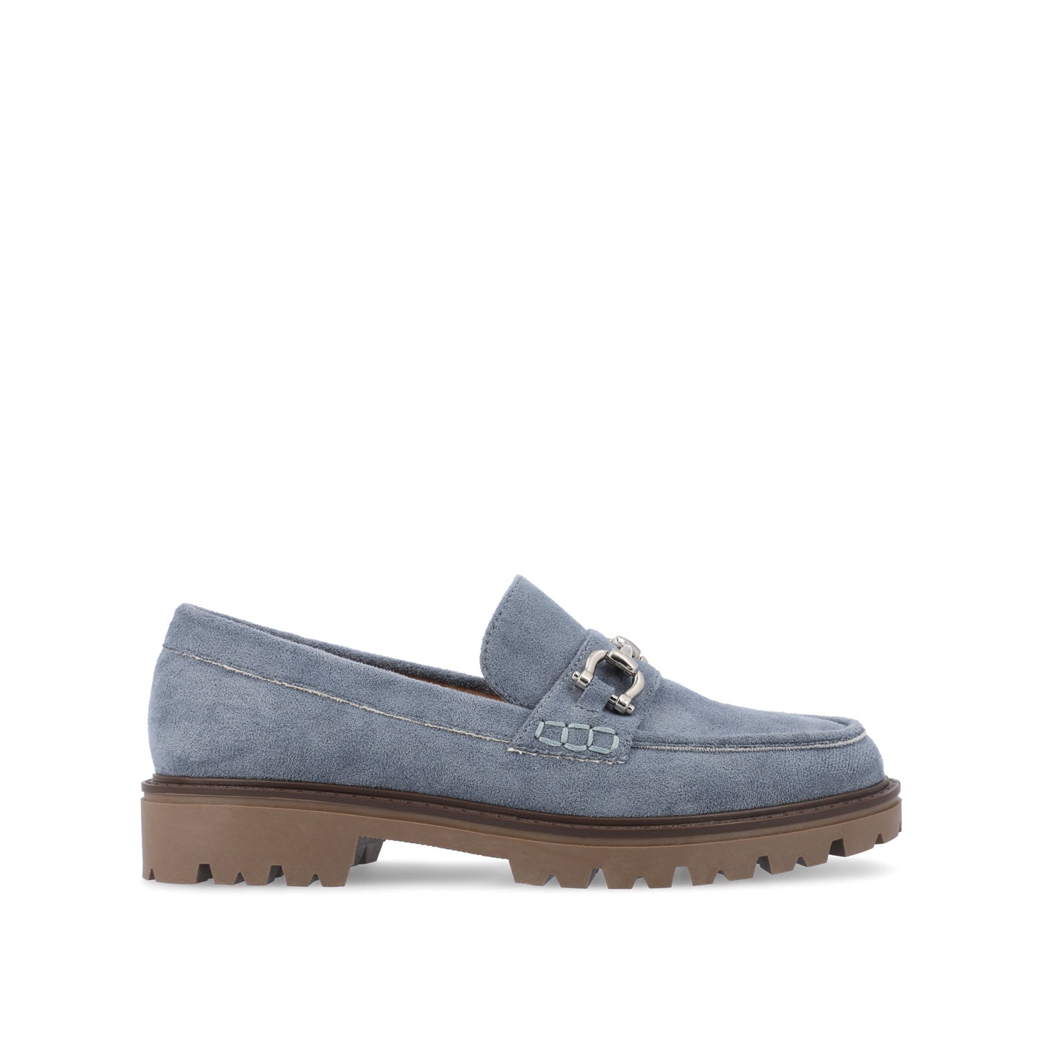 JESSAMEY HORSE BIT LOAFER FLATS - Light Blue Faux Suede