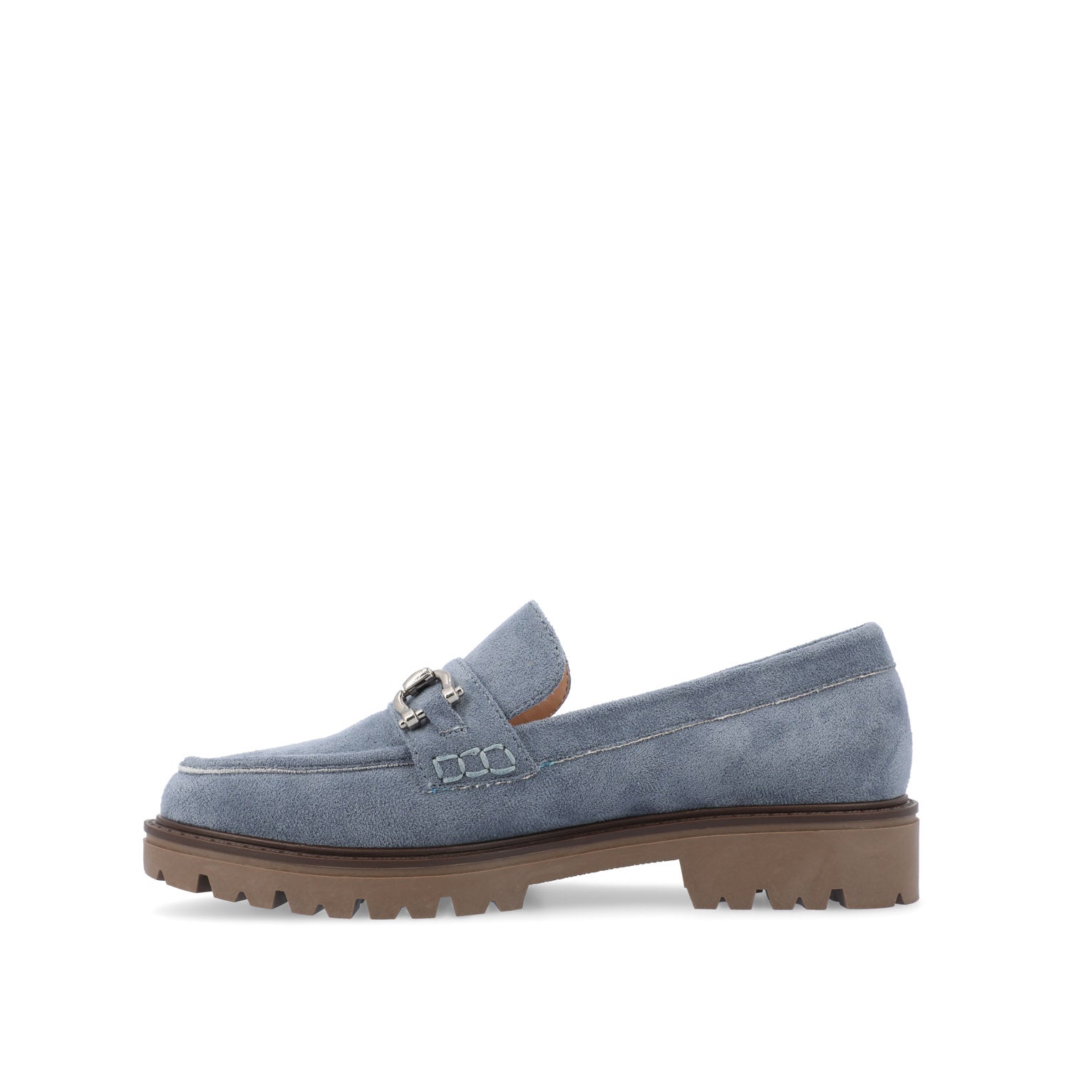 JESSAMEY HORSE BIT LOAFER FLATS - Light Blue Faux Suede