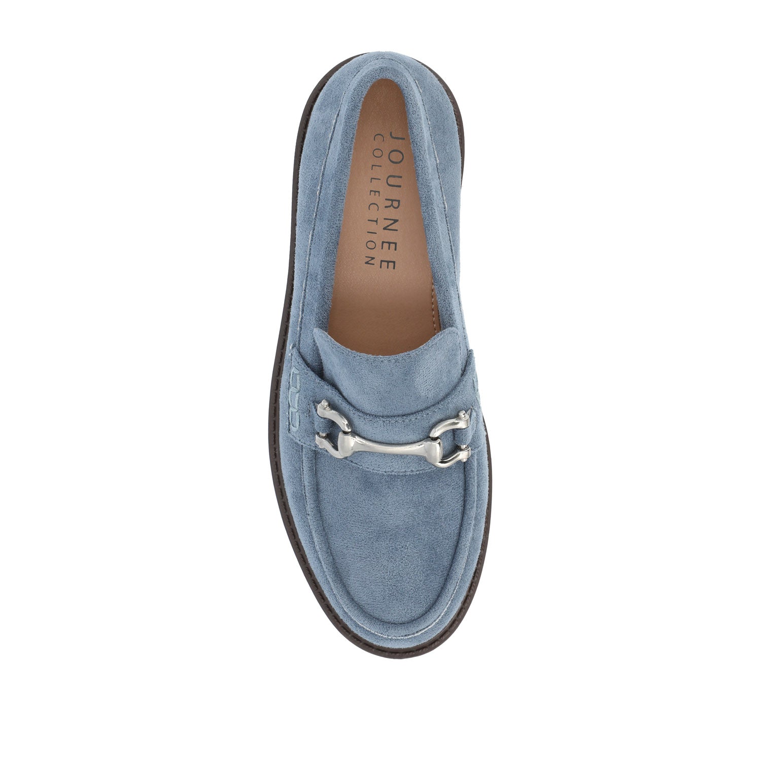 JESSAMEY HORSE BIT LOAFER FLATS - Light Blue Faux Suede