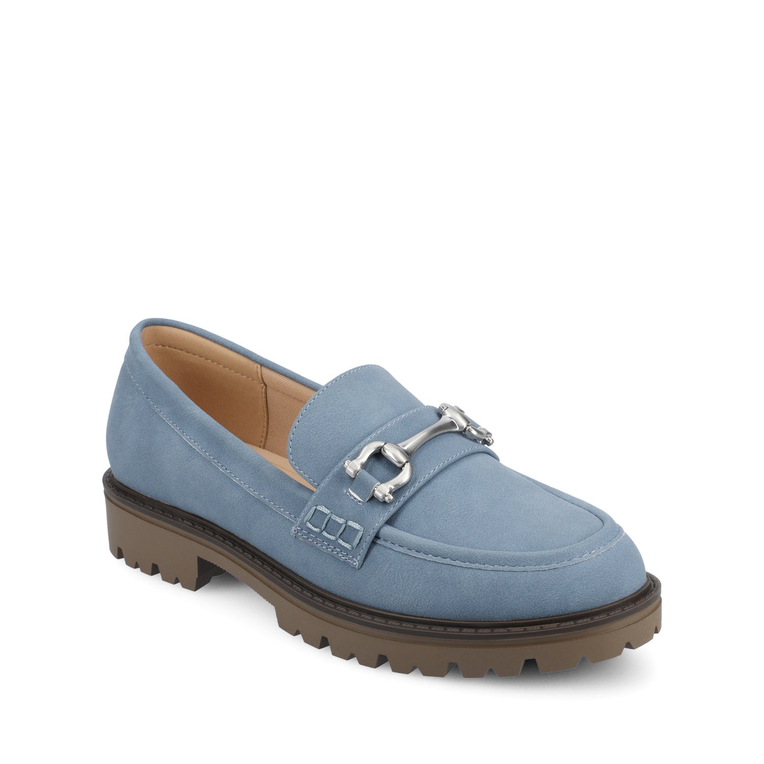JESSAMEY HORSE BIT LOAFER FLATS IN WIDE - Light Blue Faux Suede