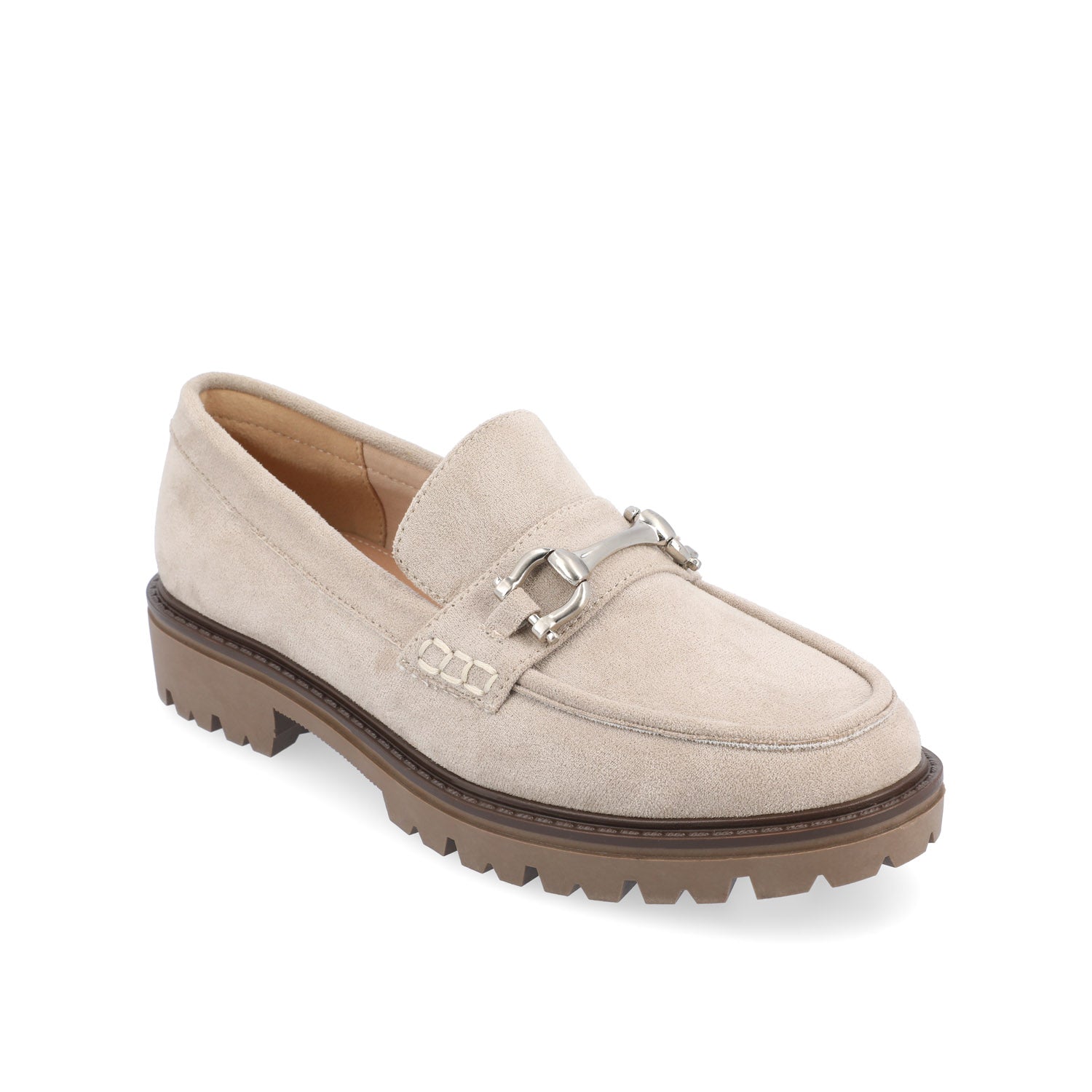 JESSAMEY HORSE BIT LOAFER FLATS IN WIDE - Grey Faux Suede