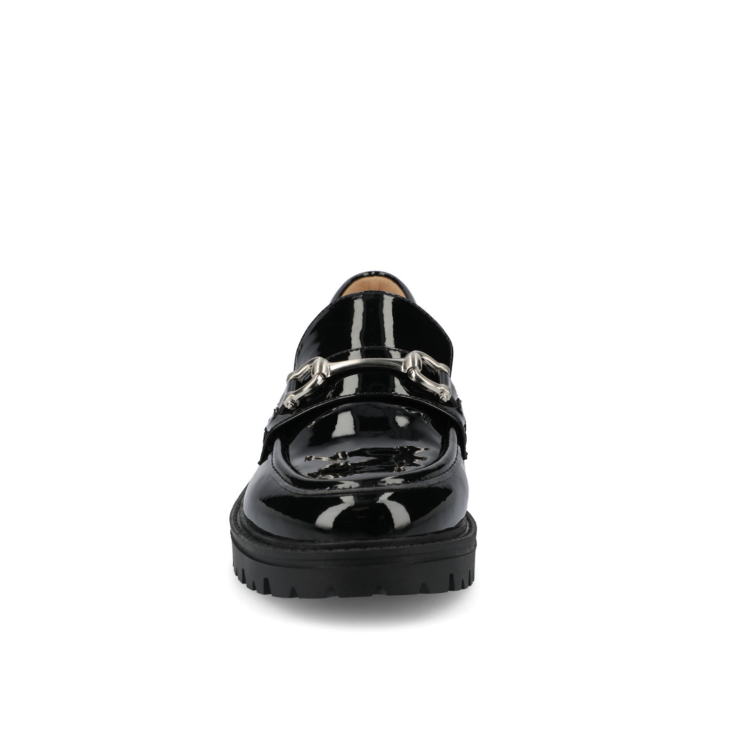 JESSAMEY HORSE BIT LOAFER FLATS IN WIDE - Black Patent Leather