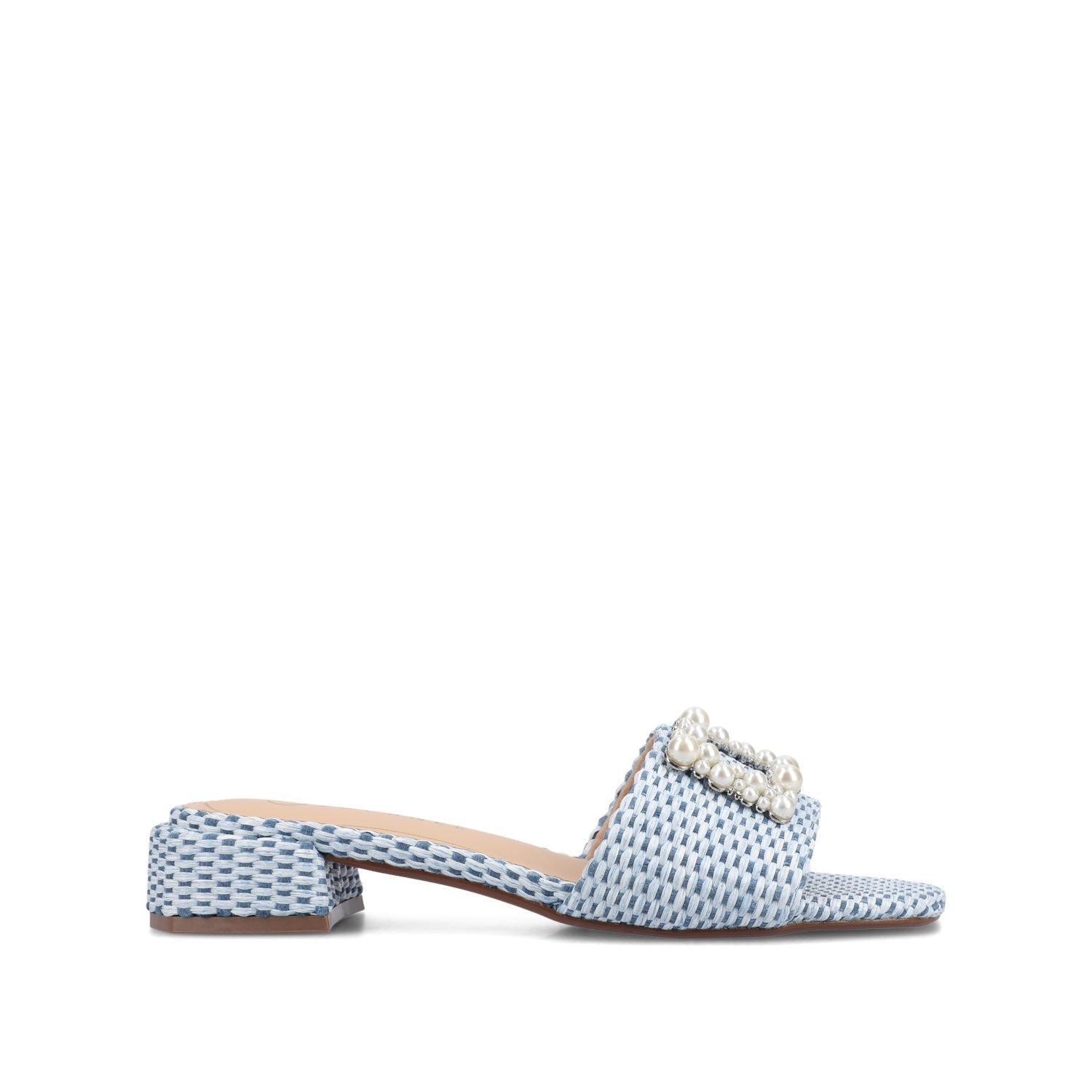 JUSTINA HEELED SANDALS IN FAUX RAFFLA - Blue Faux Raffia