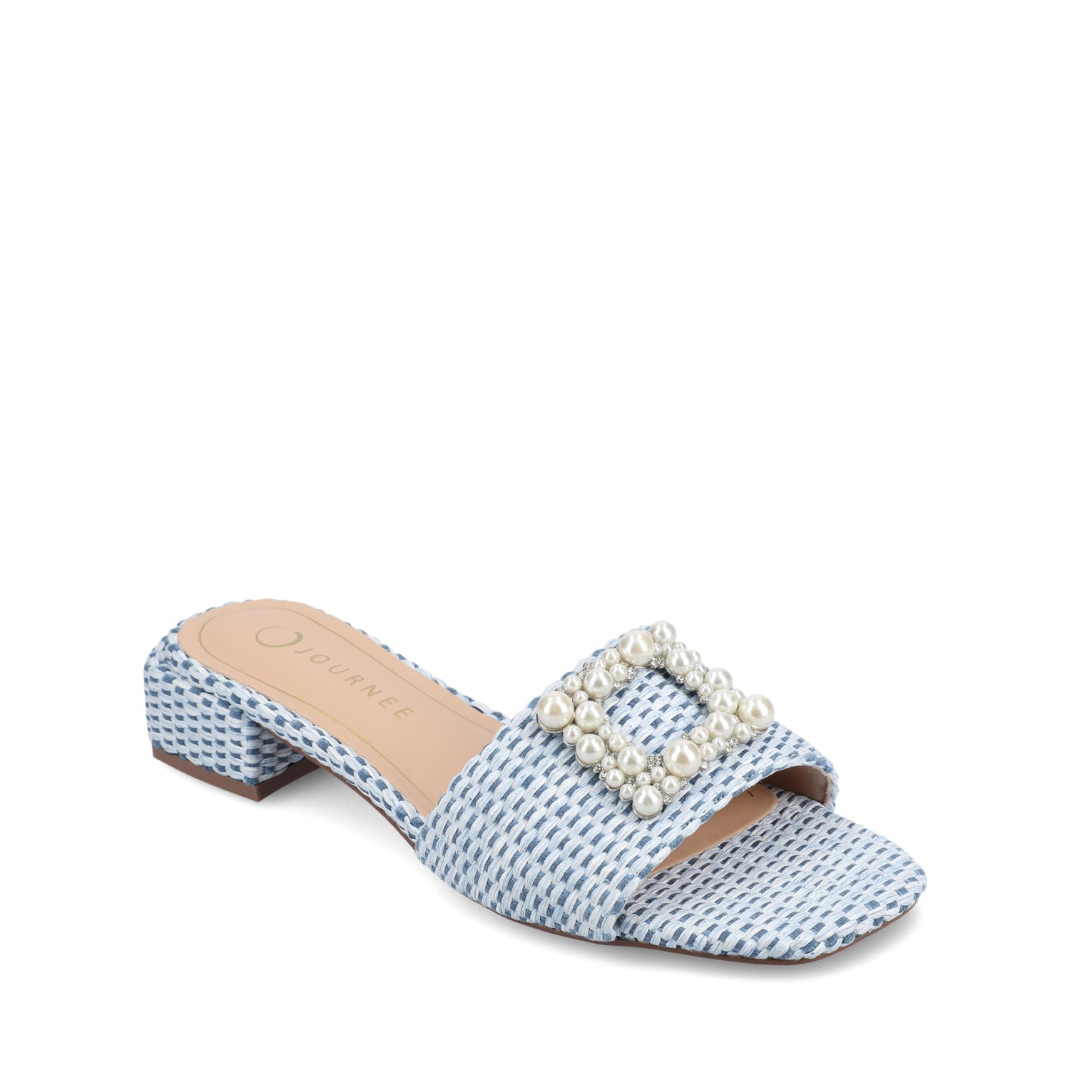 JUSTINA HEELED SANDALS IN FAUX RAFFLA - Blue Faux Raffia