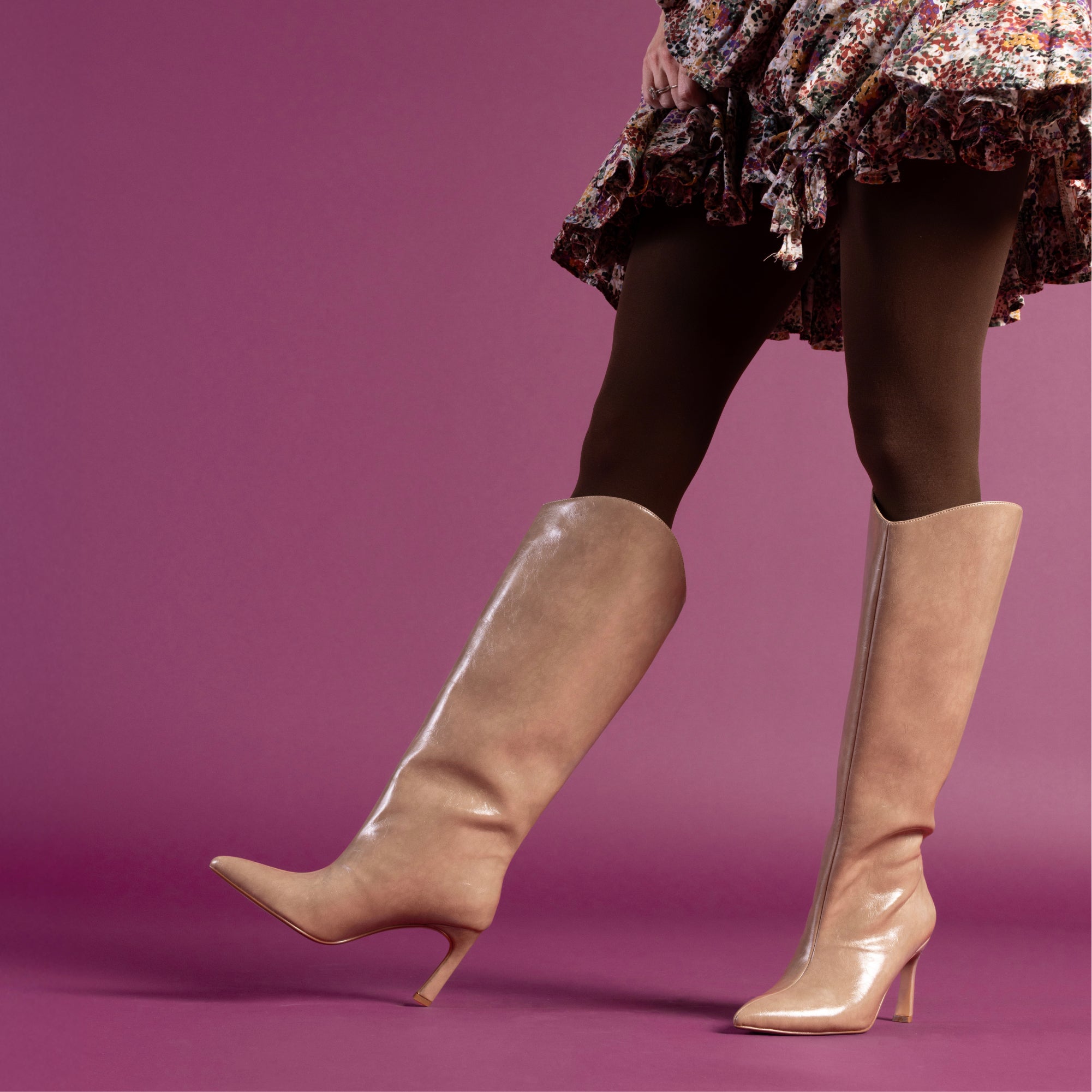 REHELA KNEE HIGH BOOTS IN VEGAN LEATHER - Black