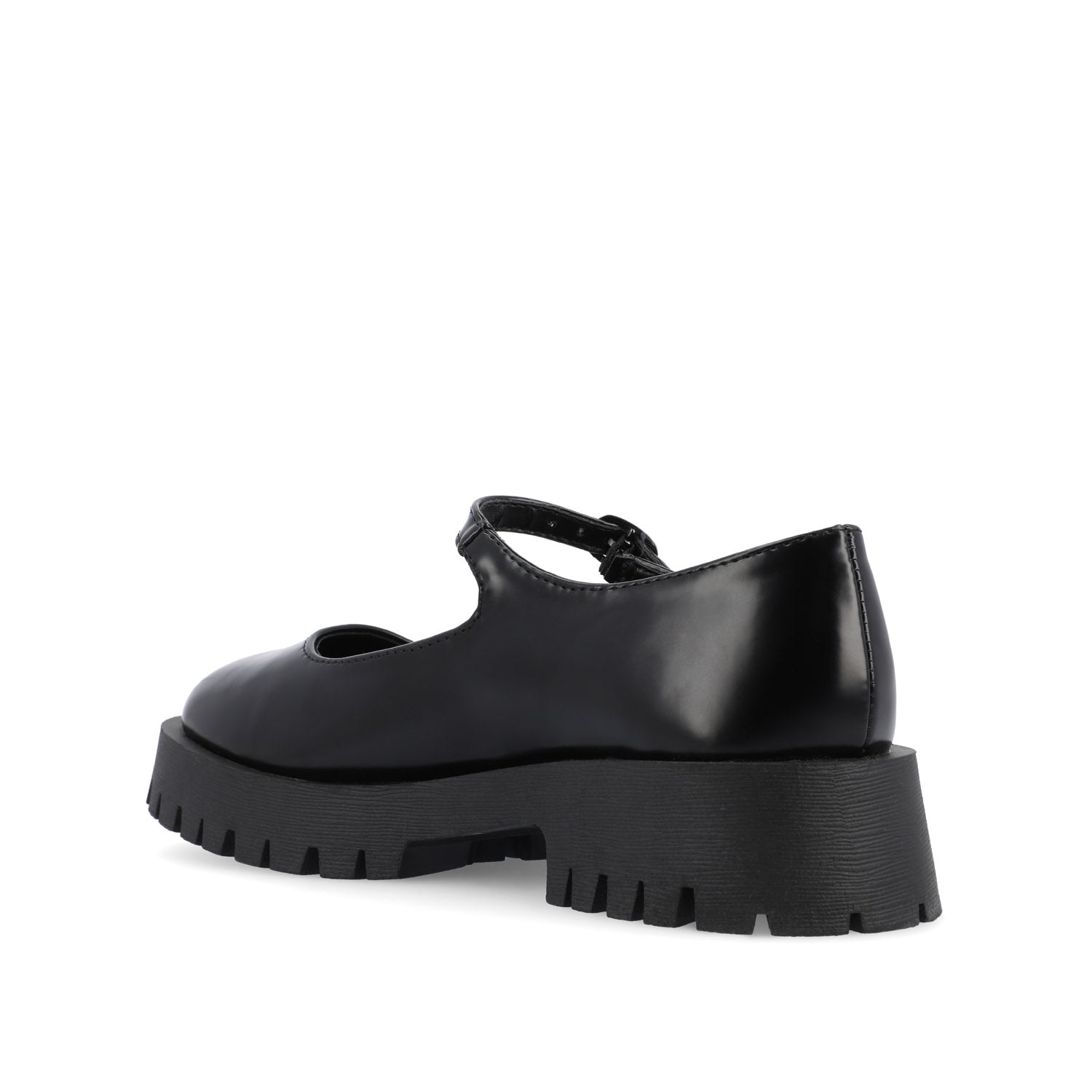 KAMIE LUG SOLE MARY JANE FLATS IN WIDE - Black PU