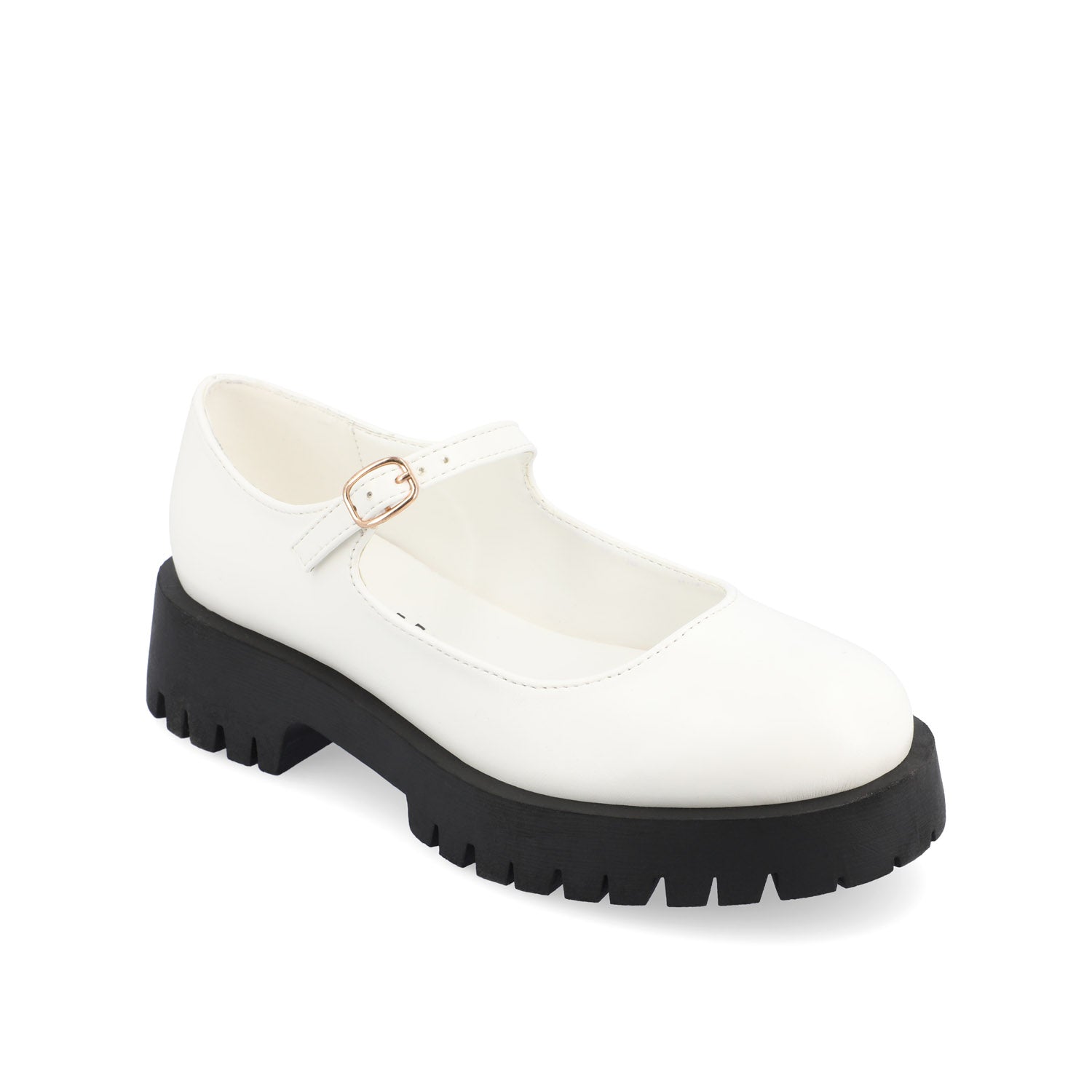 KAMIE LUG SOLE MARY JANE FLATS IN WIDE - White PU