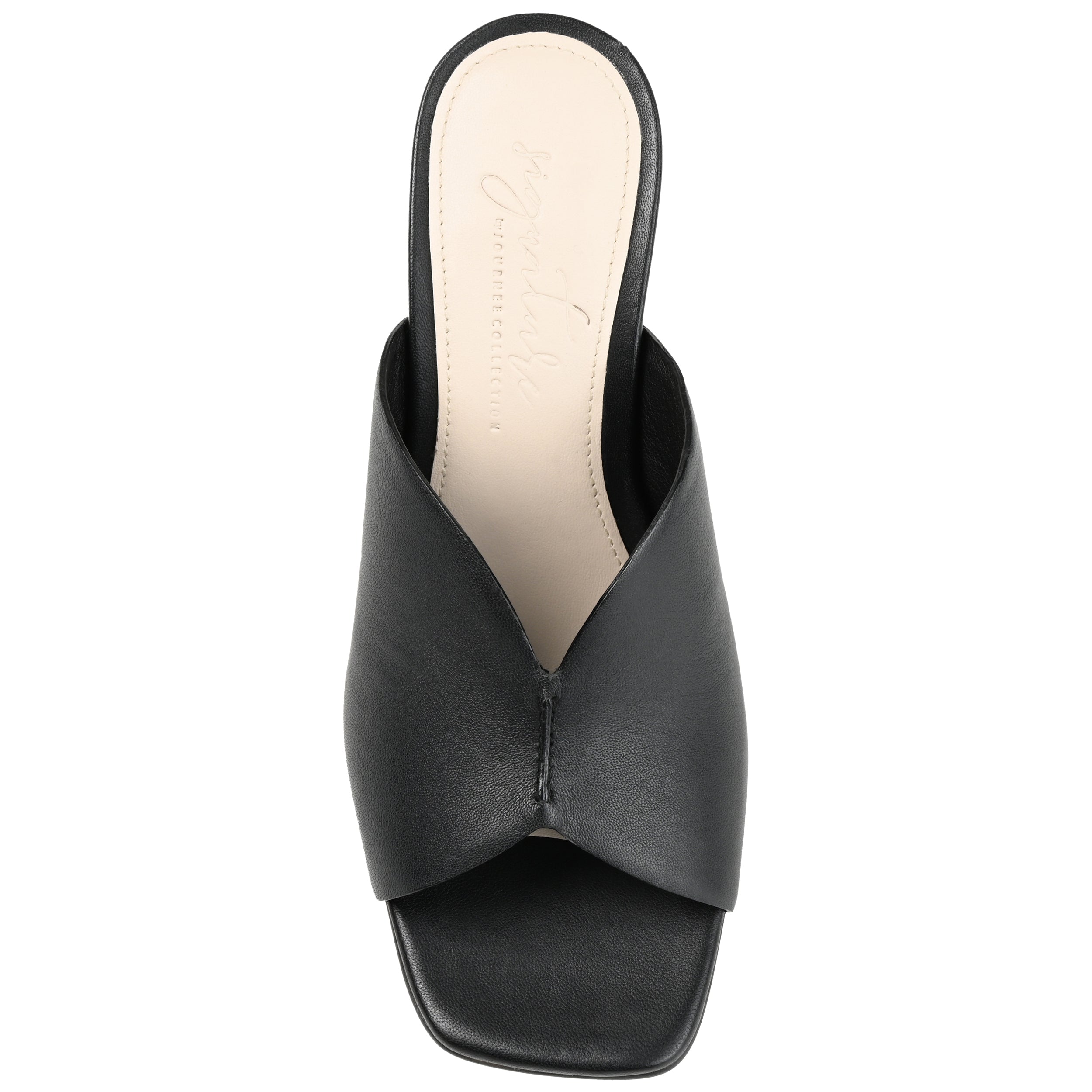 KARAH BLOCK HEELED MULES IN LEATHER - Black