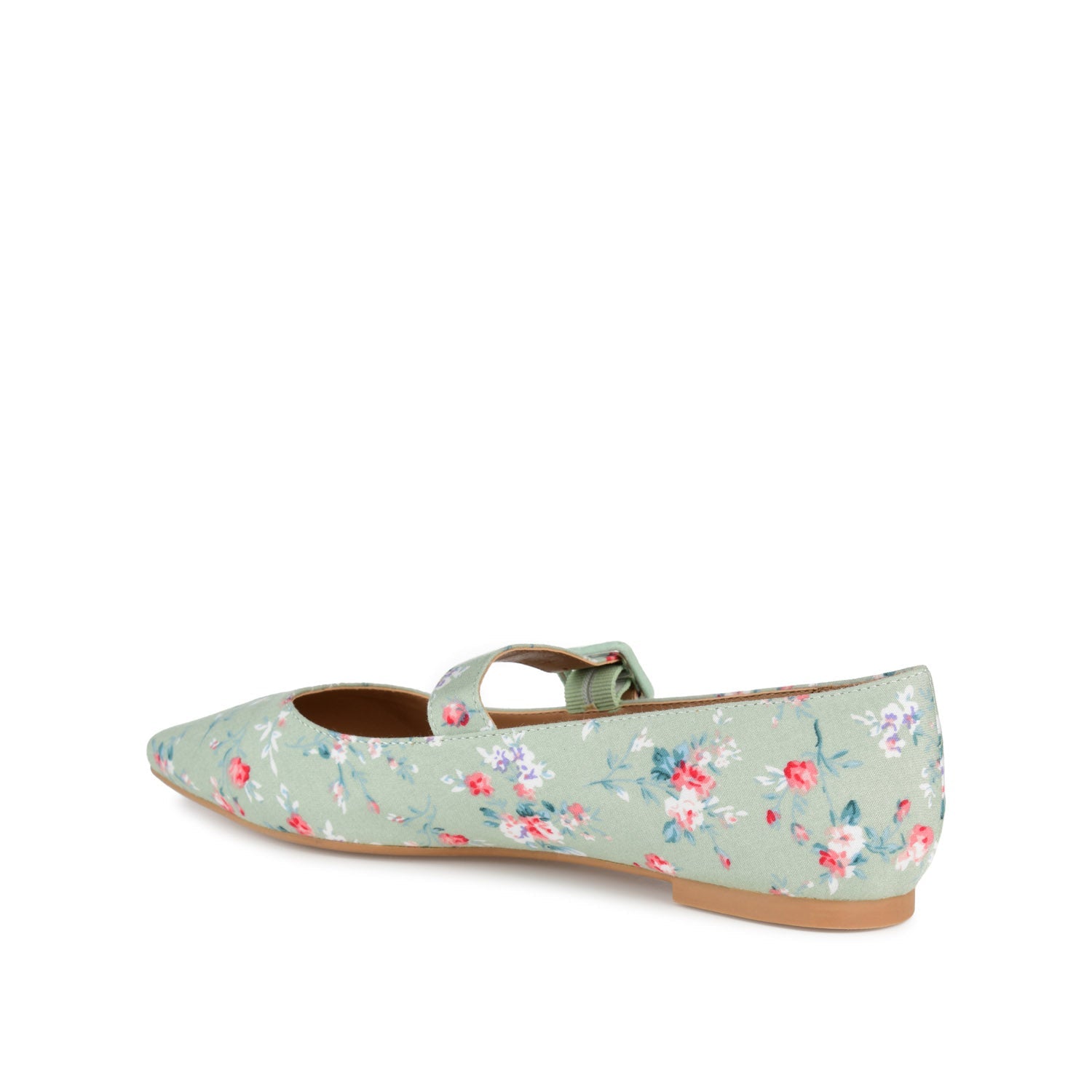 KARISSA MARY JANE FLATS IN FAUX SUEDE - Green Floral Fabric