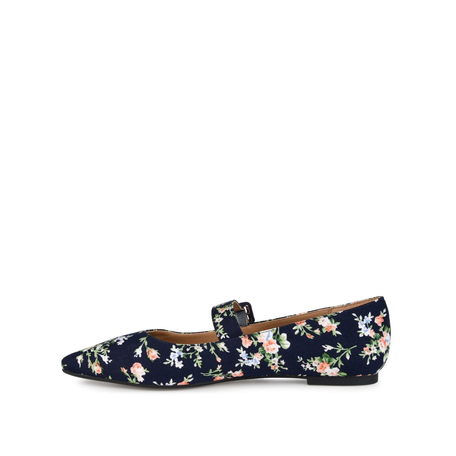 KARISSA MARY JANE FLATS IN FAUX SUEDE - Navy Floral Fabric