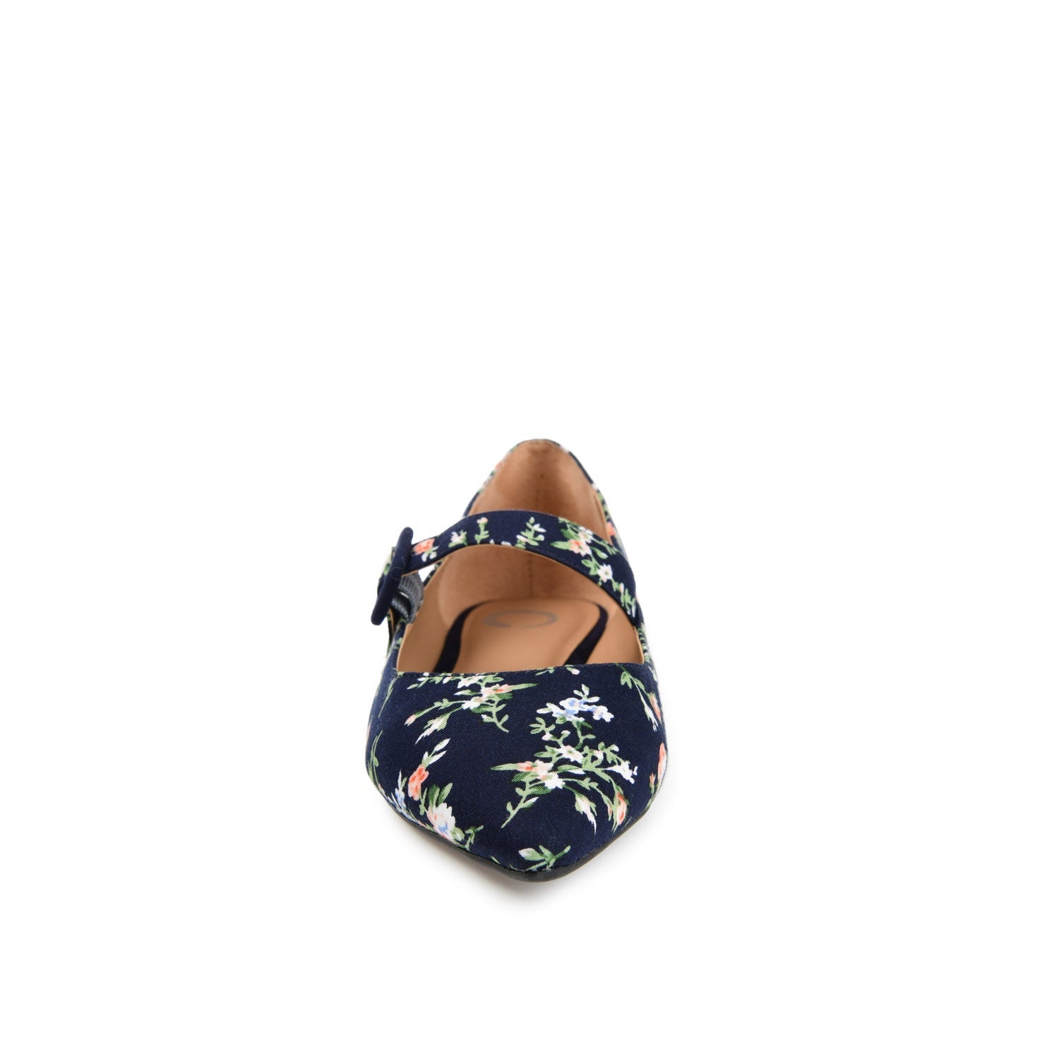 KARISSA MARY JANE FLATS IN FAUX SUEDE - Navy Floral Fabric