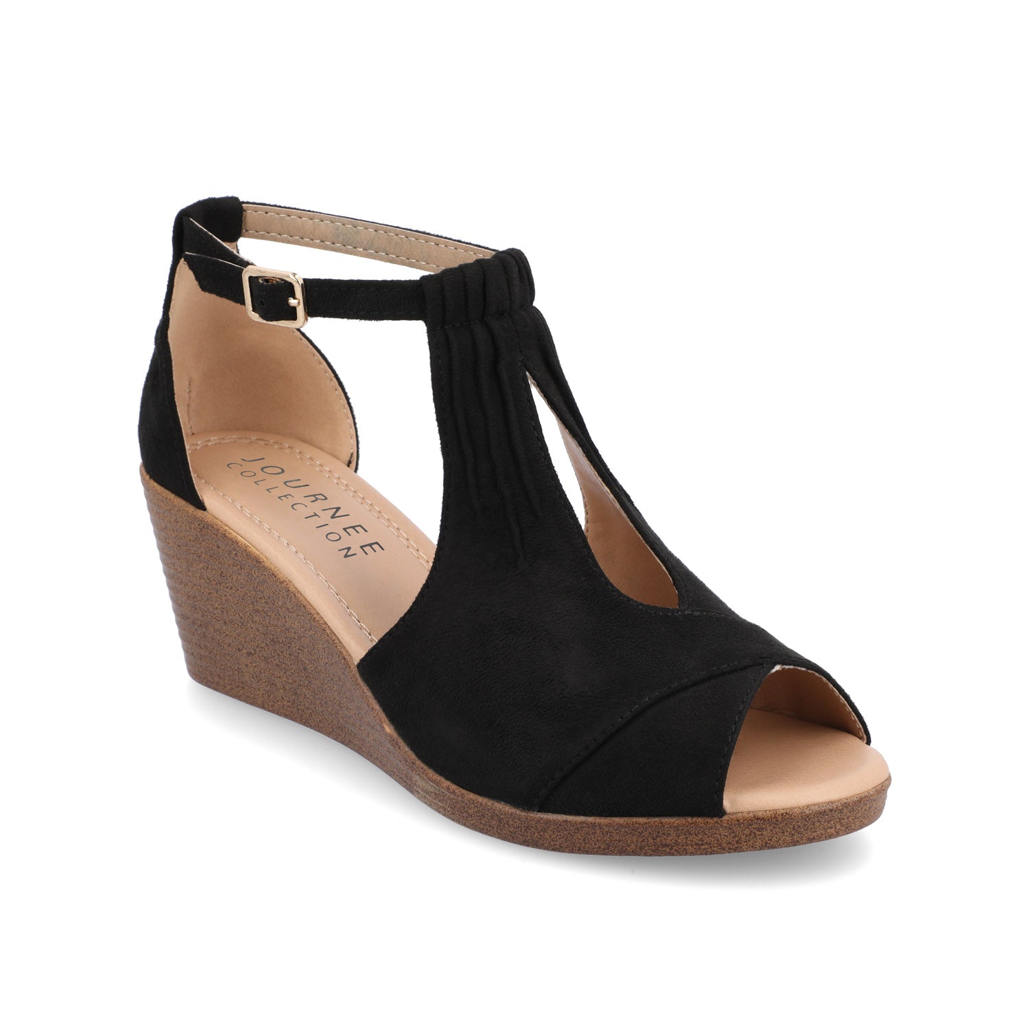 KEDZIE WEDGE HEELED SANDALS IN WIDE - Black Faux Suede