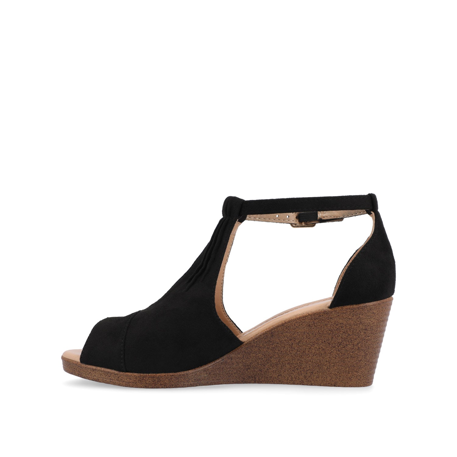 KEDZIE WEDGE HEELED SANDALS IN FAUX SUEDE - Black Faux Suede