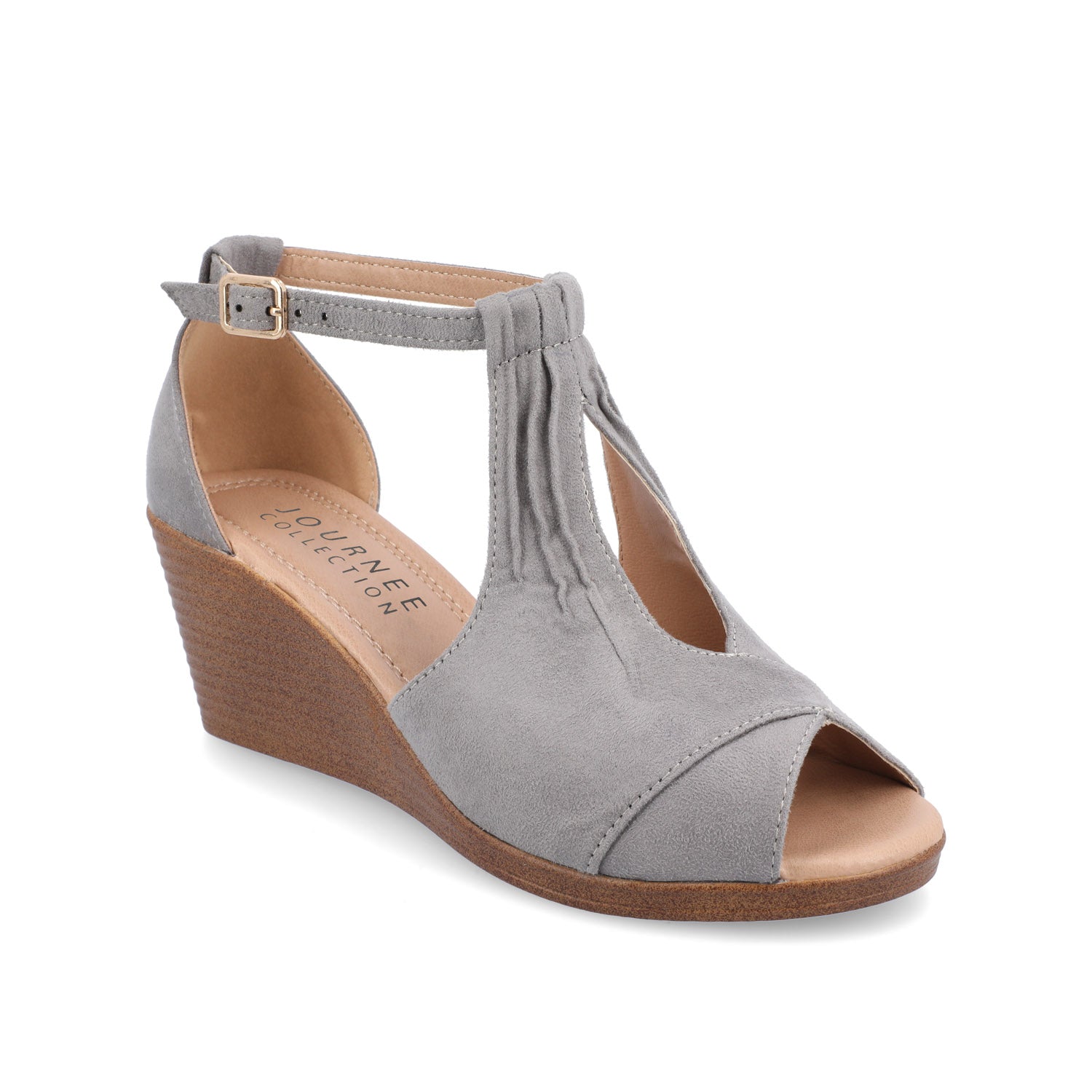 KEDZIE WEDGE HEELED SANDALS IN FAUX SUEDE - Grey Faux Suede