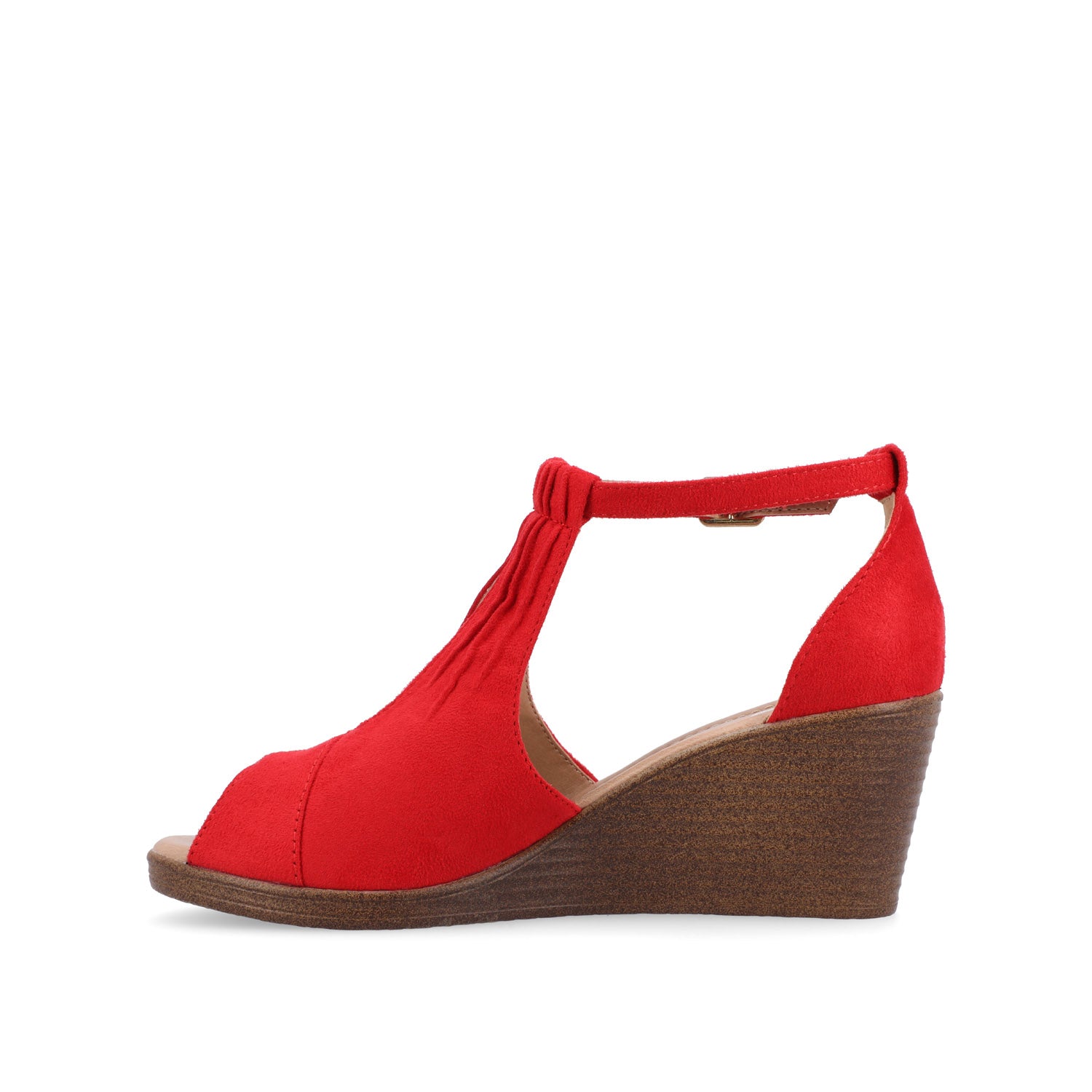 KEDZIE WEDGE HEELED SANDALS IN WIDE - Red Faux Suede