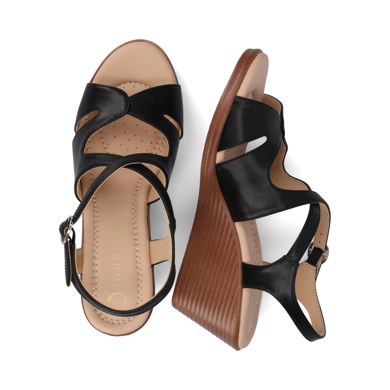 KEDZIEII ANKLE STRAP WEDGE SANDALS IN WIDE - Black