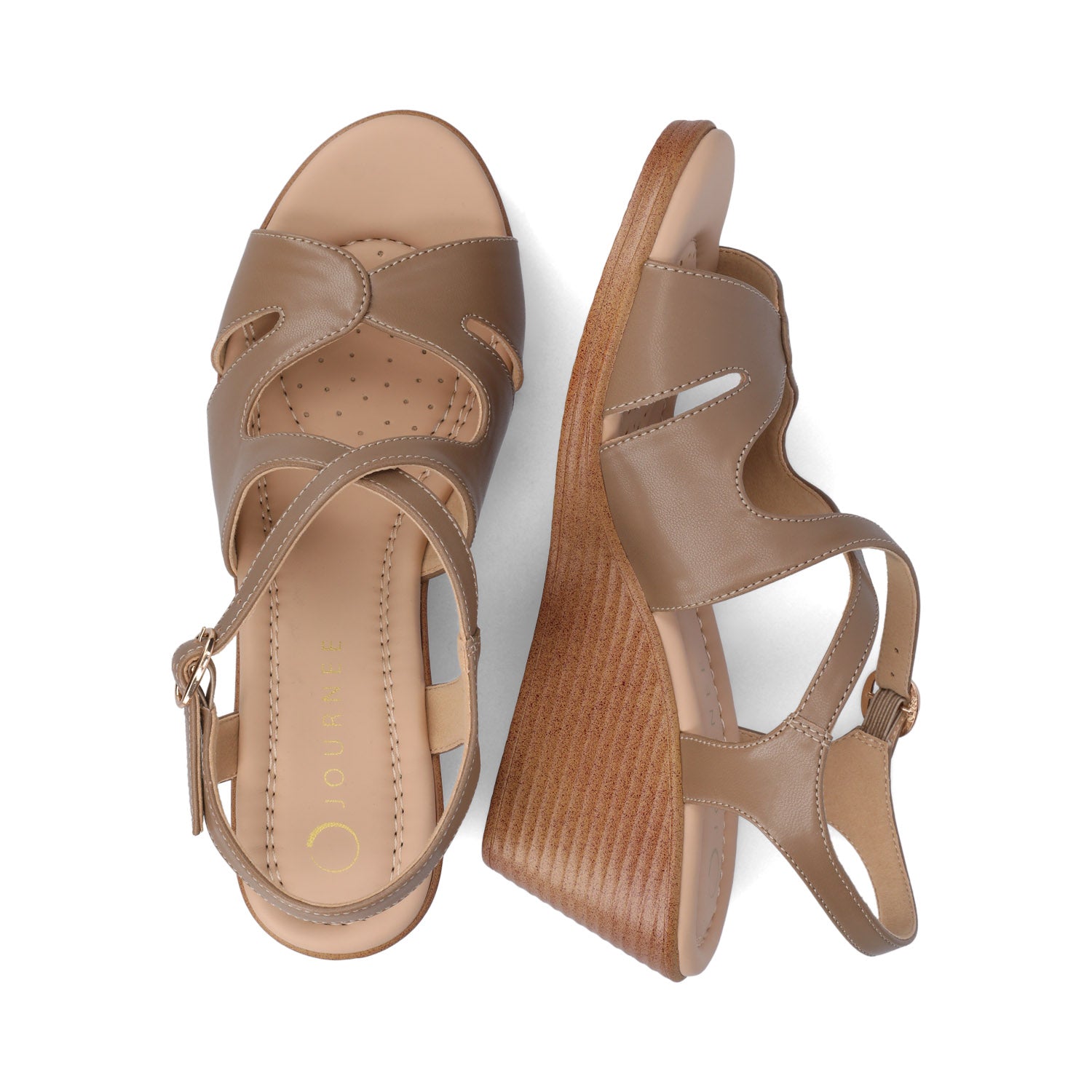 KEDZIEII ANKLE STRAP WEDGE SANDALS - Taupe