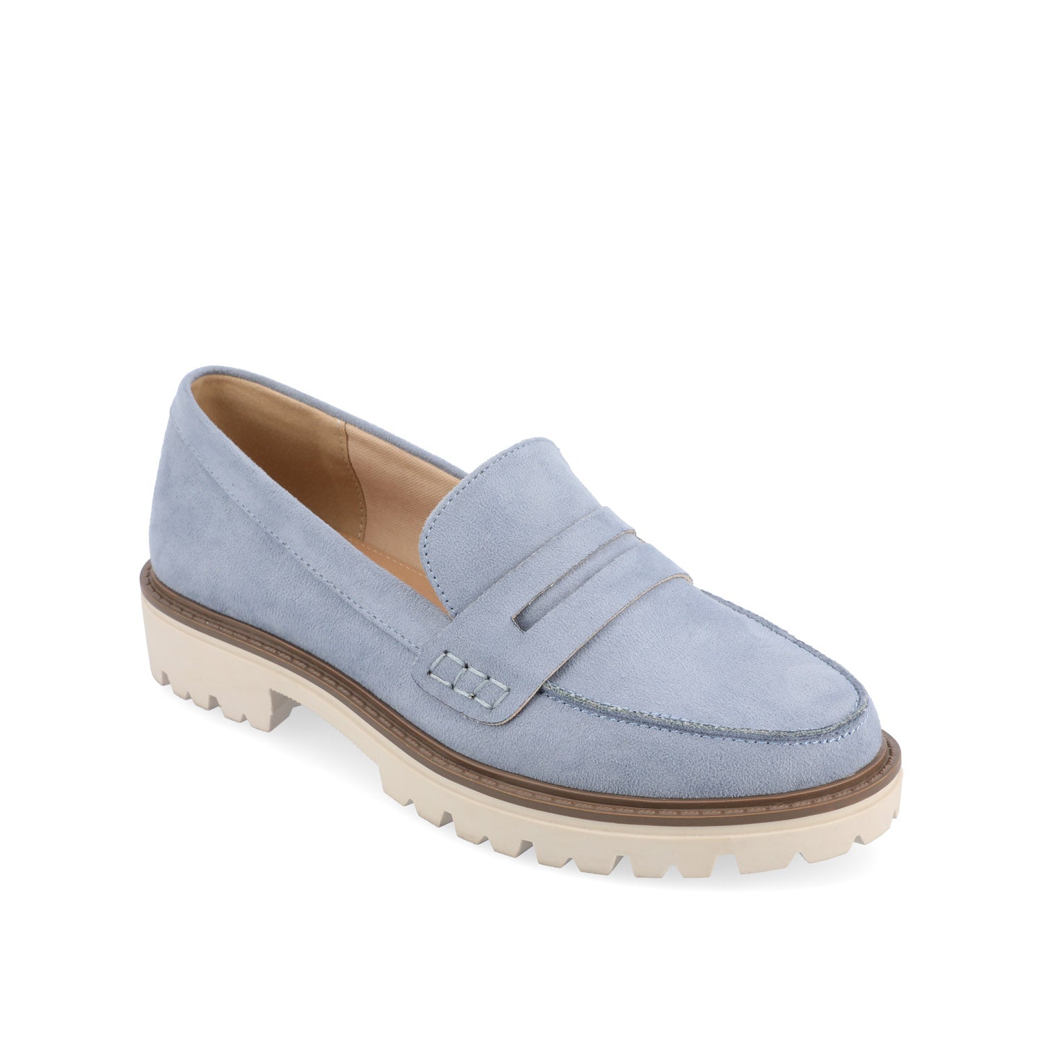 KENLY FAUX SUEDE LOAFER FLATS IN WIDE - Light Blue Faux Suede