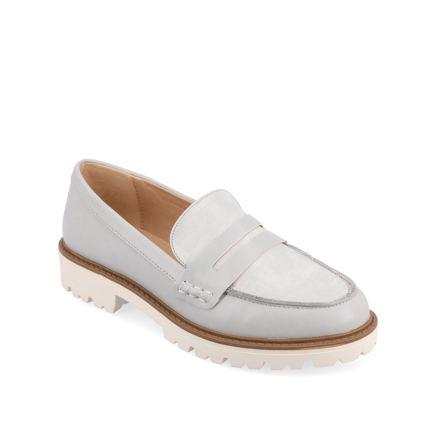 KENLY VEGAN LEATHER LOAFER FLATS IN WIDE - Grey PU
