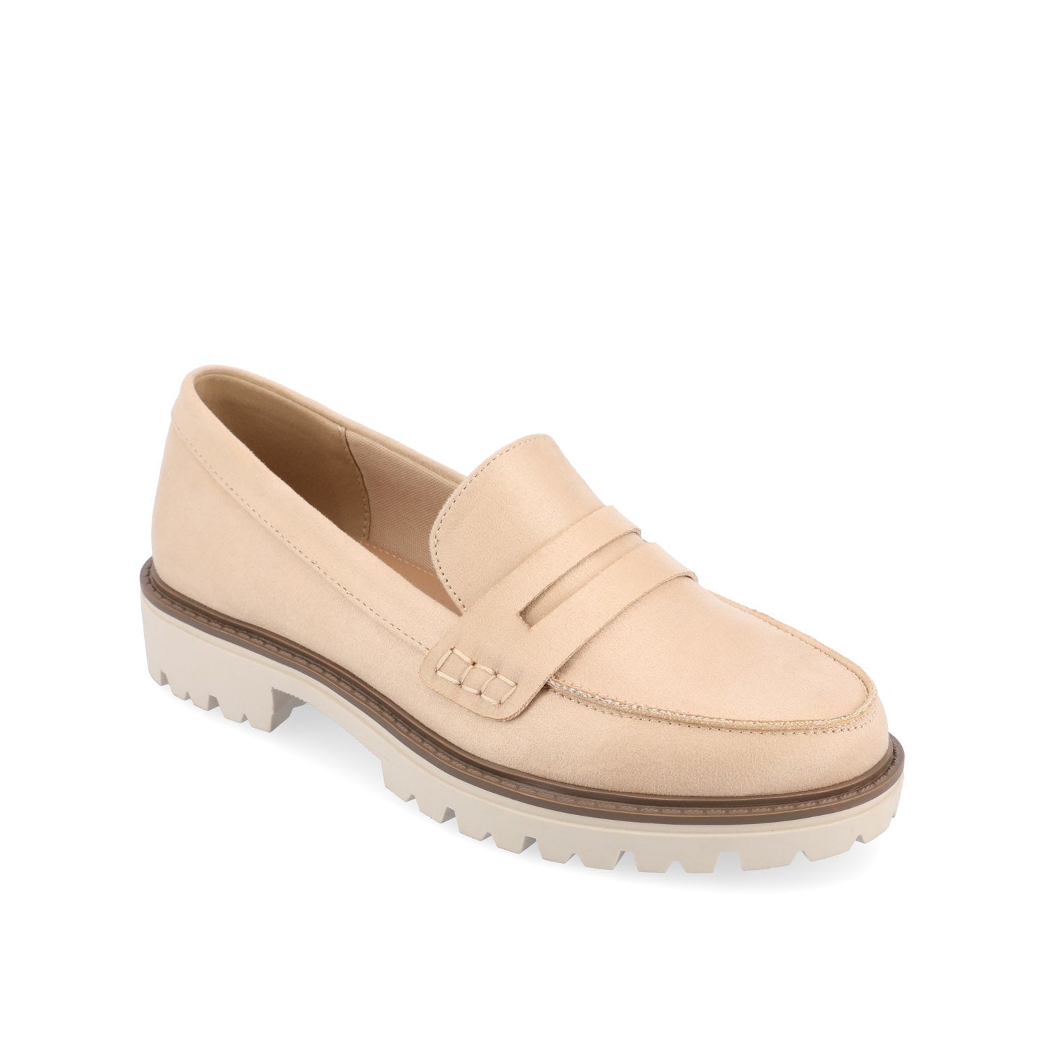 KENLY LOAFER FLATS IN FAUX SUEDE - Stone Faux Suede