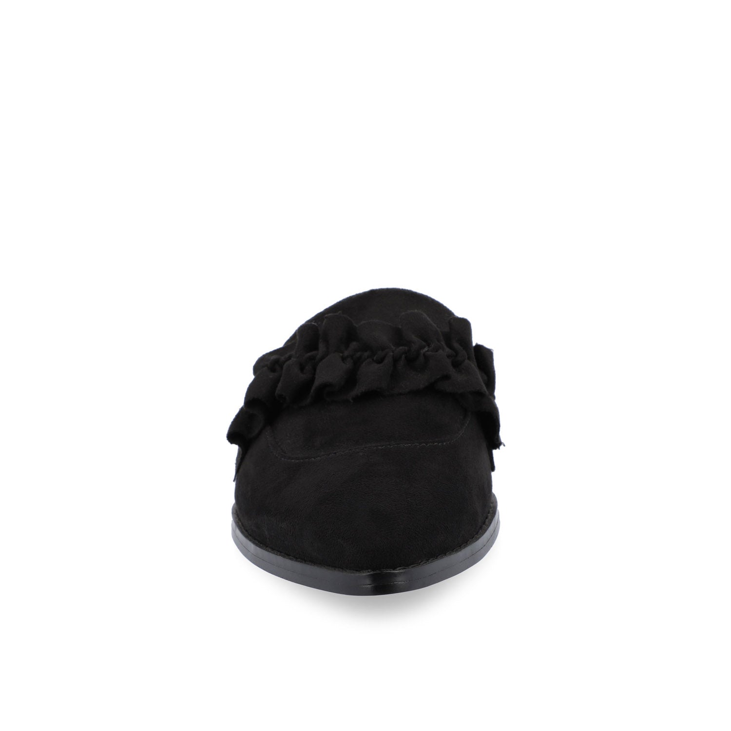 KESSIE RUFFLED MULE FLATS IN FAUX SUEDE - Black