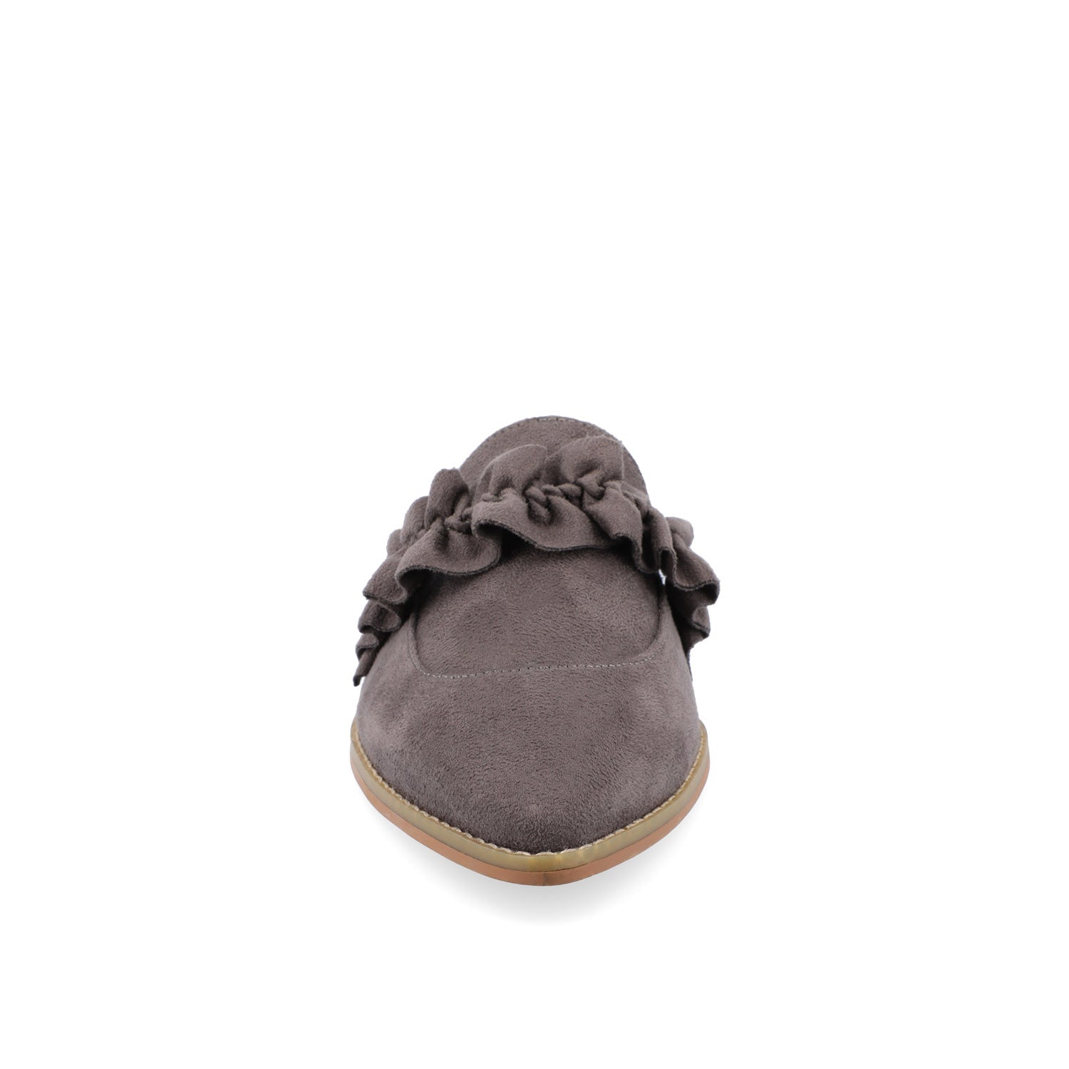 KESSIE RUFFLED MULE FLATS IN FAUX SUEDE - Grey