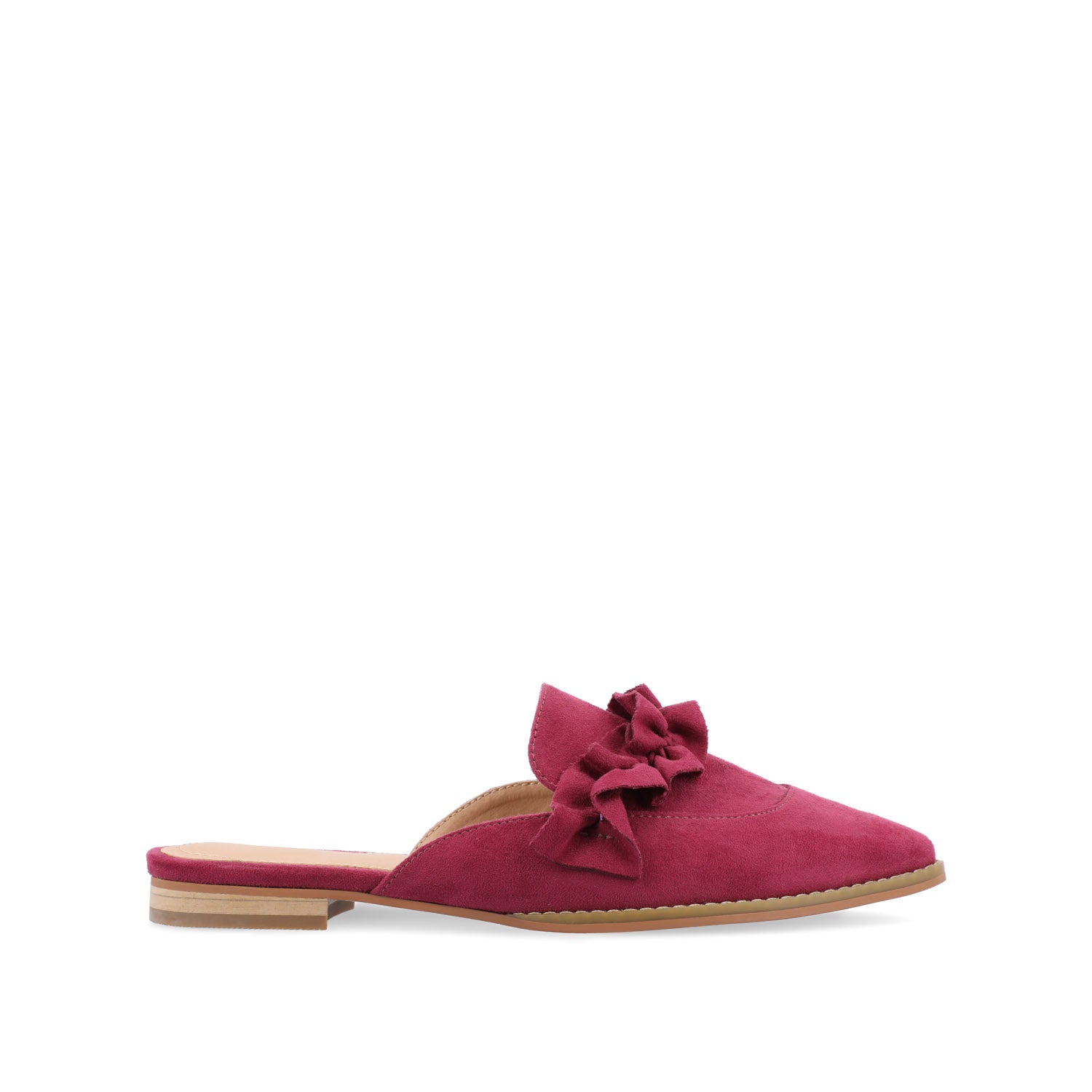 KESSIE RUFFLED MULE FLATS IN FAUX SUEDE - Purple
