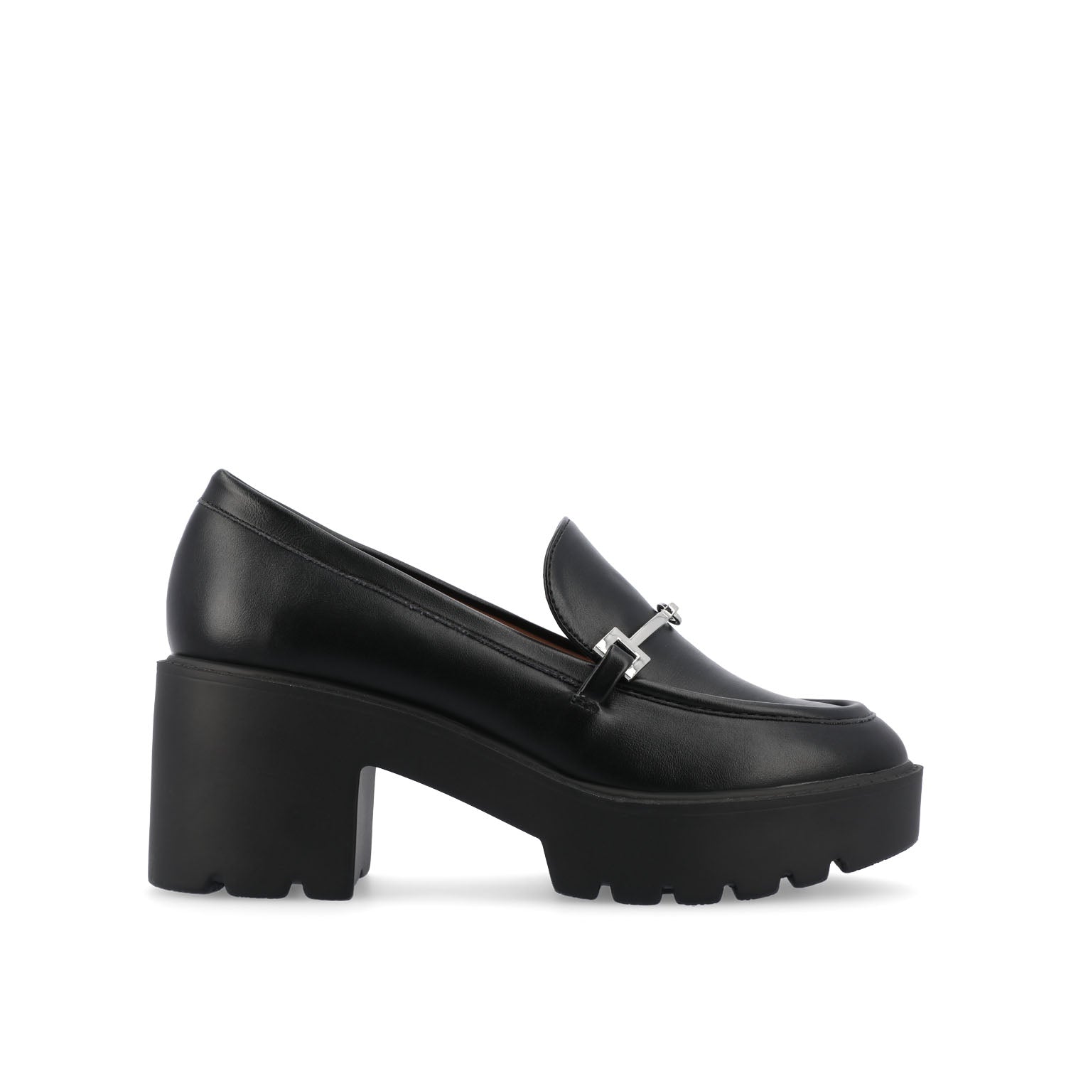 KEZZIAH LOAFER BLOCK HEELS IN VEGAN LEATHER - Black