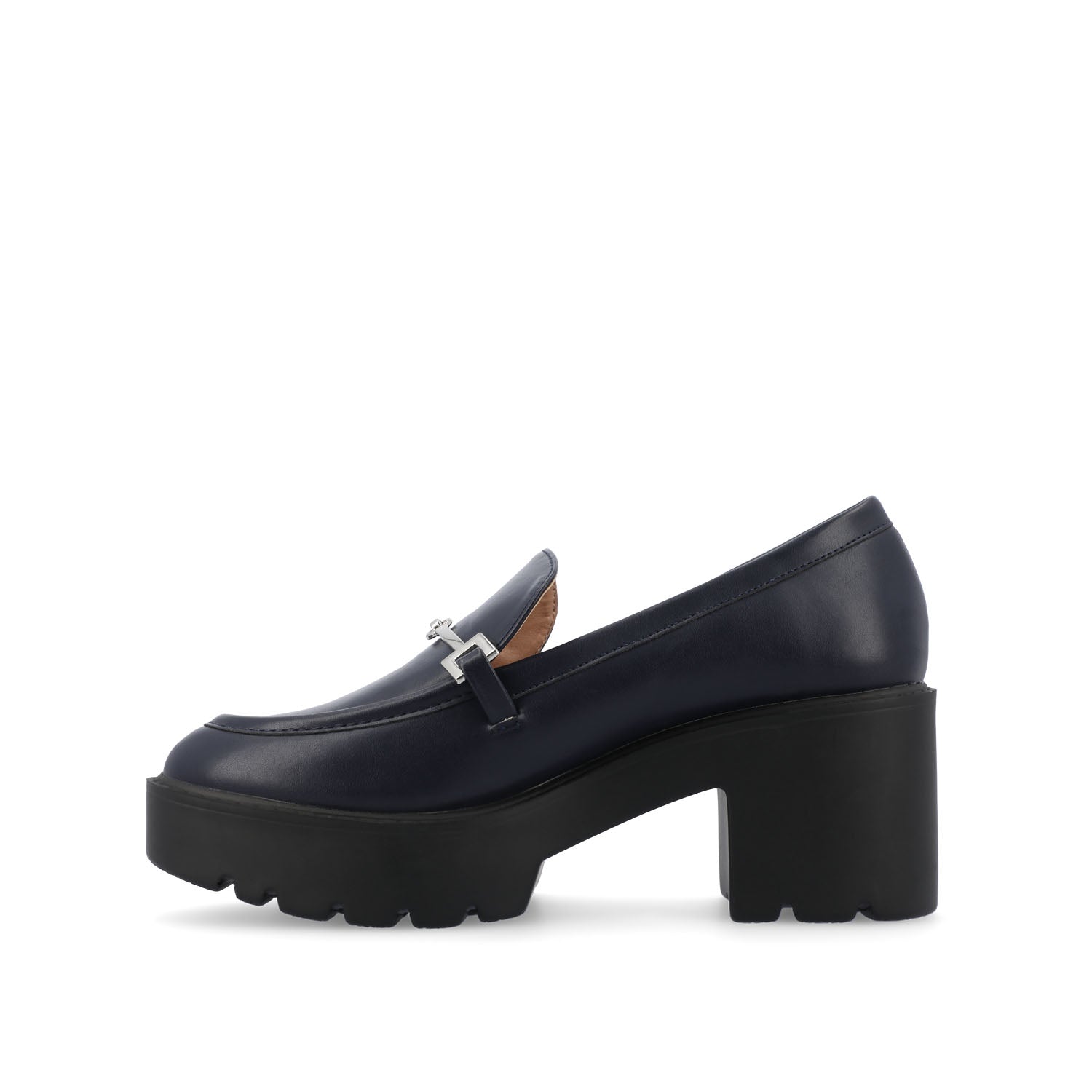 KEZZIAH LOAFER BLOCK HEELS IN VEGAN LEATHER - Navy Nubuck