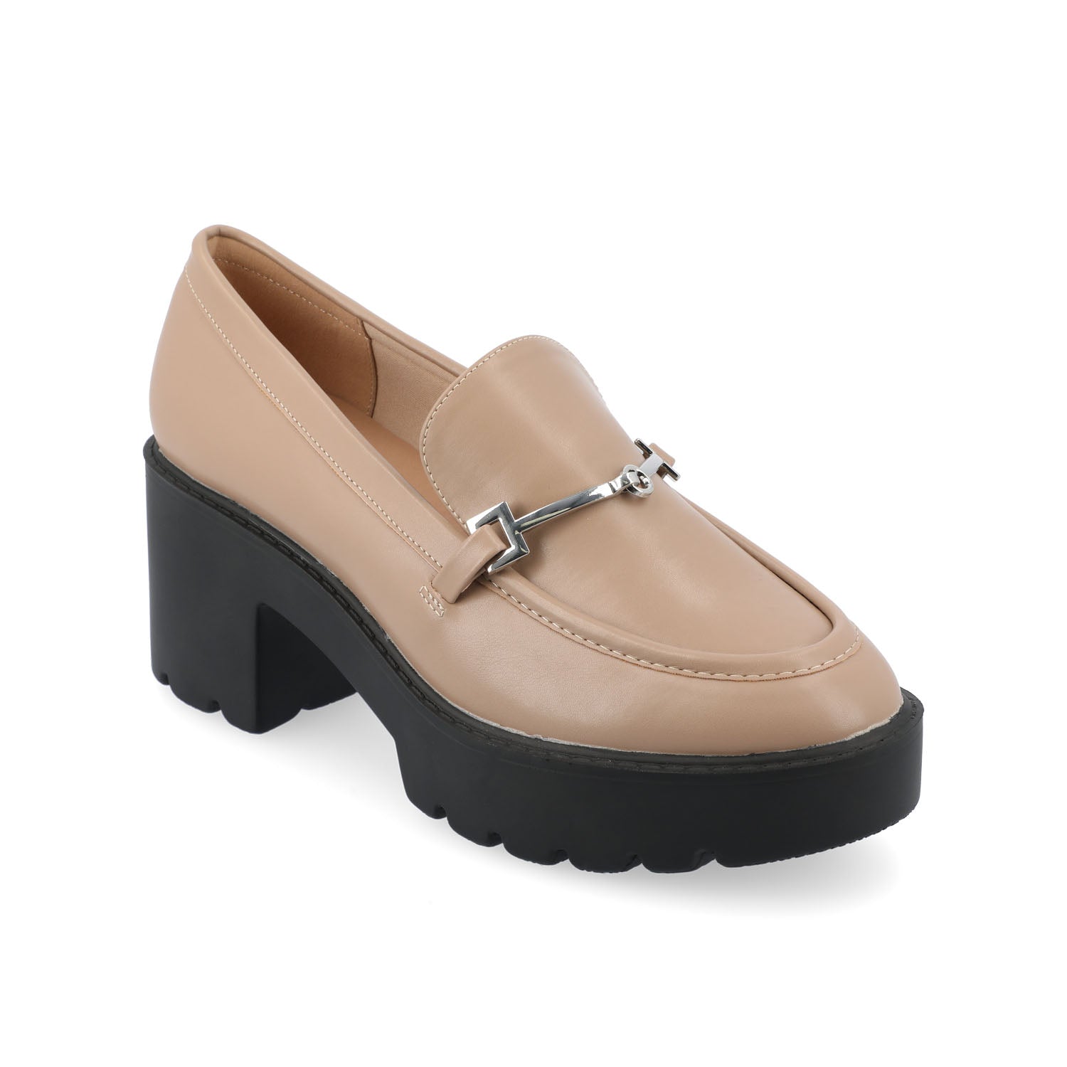 KEZZIAH LOAFER BLOCK HEELS IN VEGAN LEATHER - Taupe