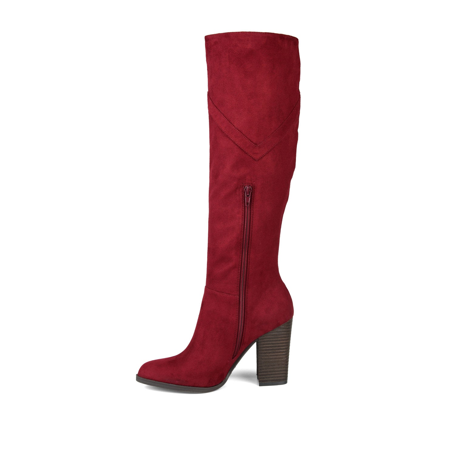 KYLLIE KNEE HIGH BOOTS IN FAUX SUEDE - Burgundy Faux Suede