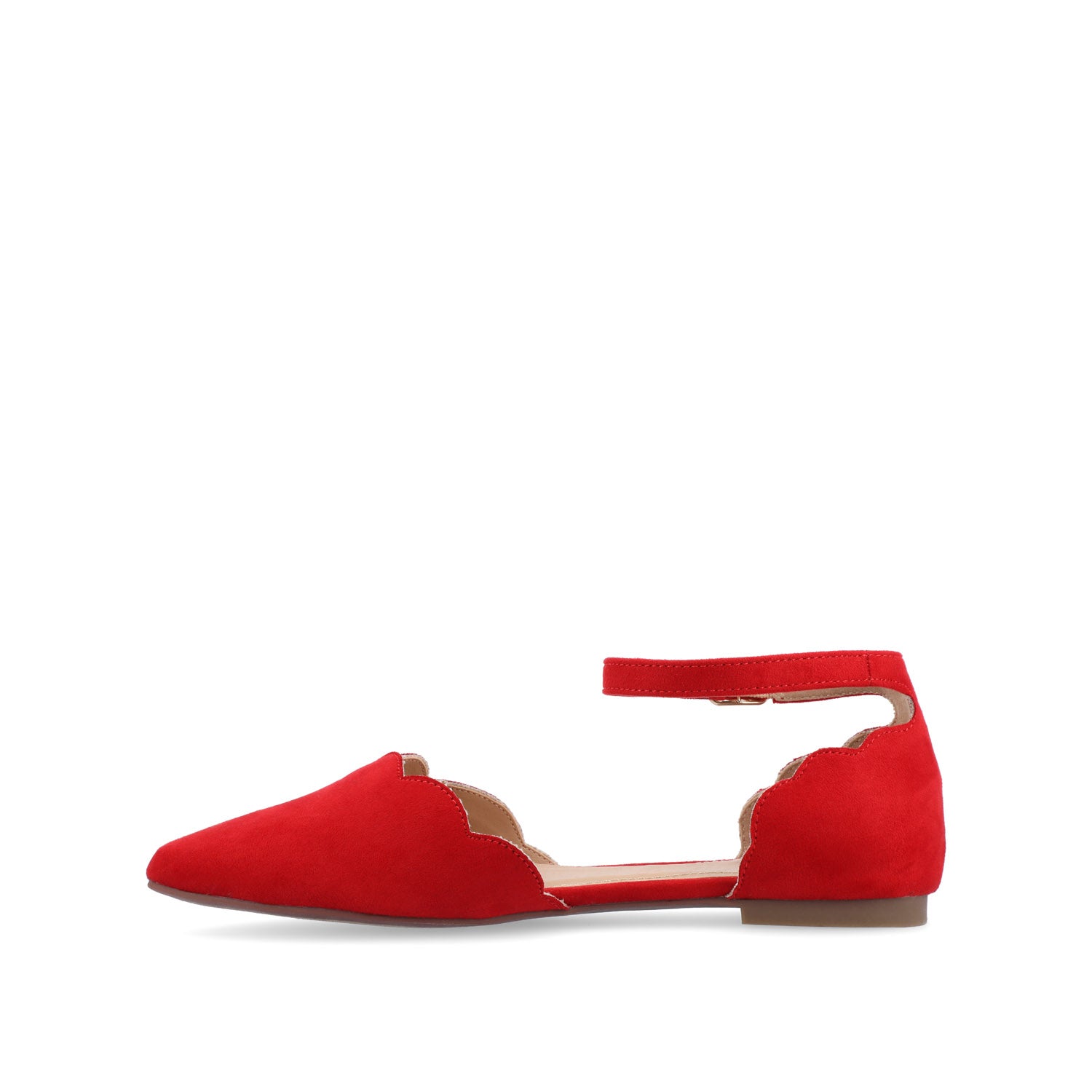 LANA SCALLOPED D'ORSAY FLAT IN FAUX SUEDE - Red