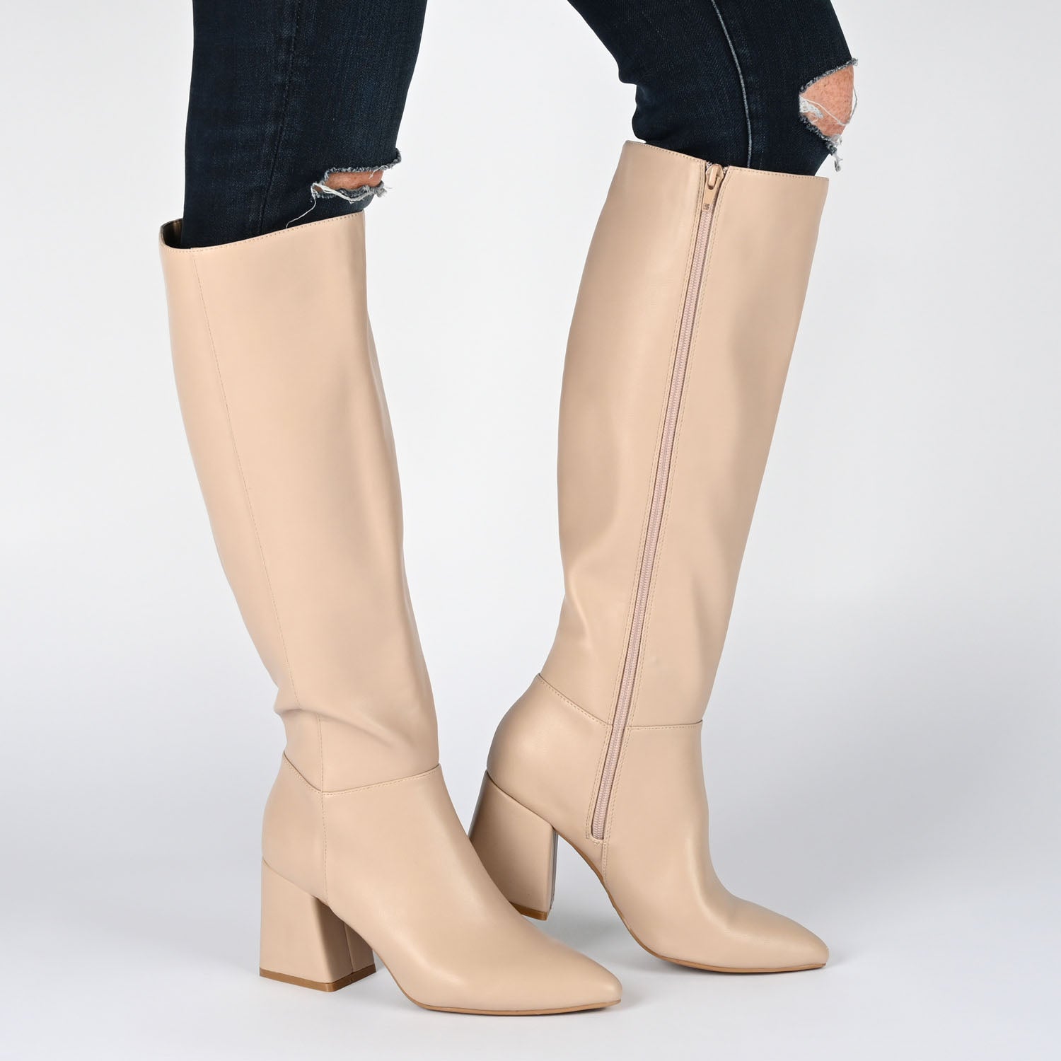 LANDREE KNEE-HIGH BOOTS IN VEGAN LEATHER - Nude