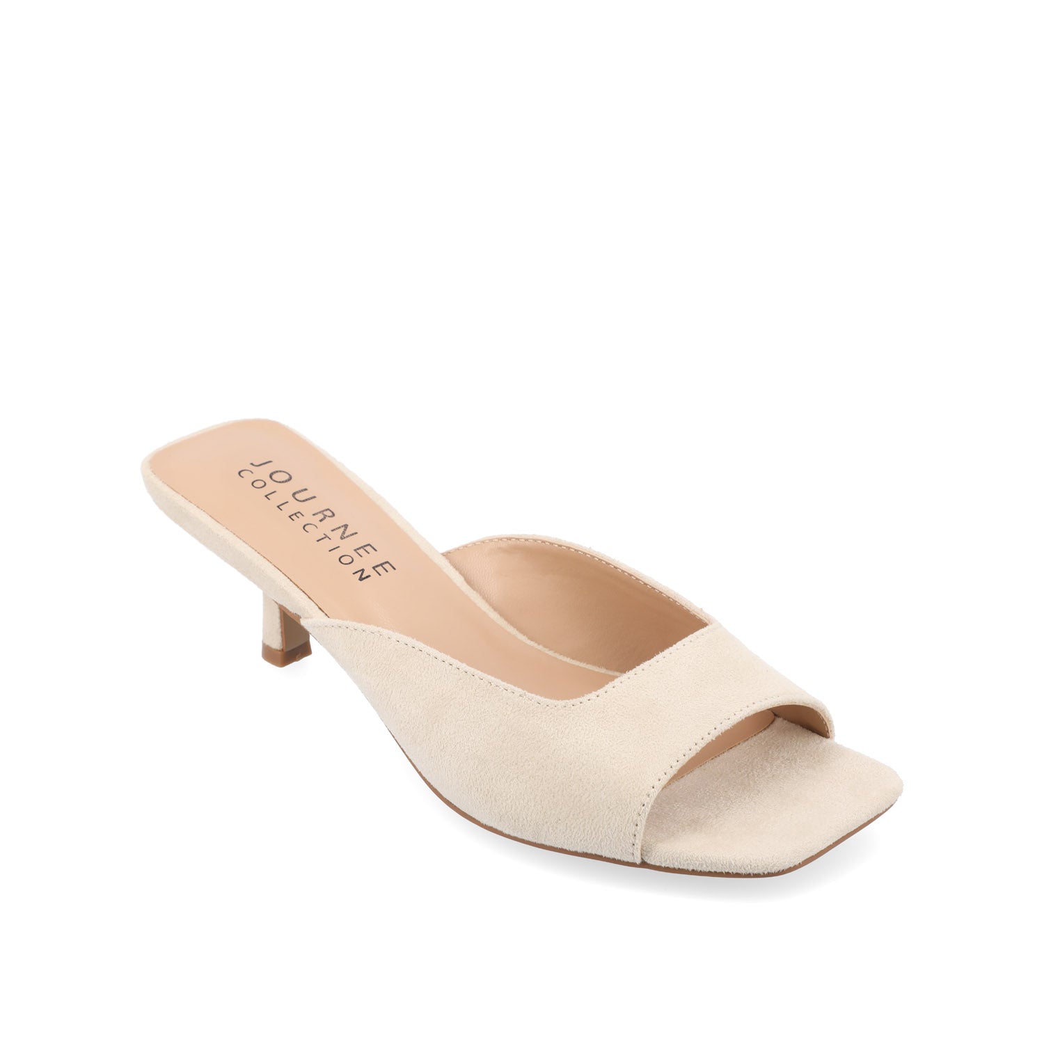 LARNA FAUX SUEDE PEEP TOE KITTEN HEELS IN WIDE - Bone