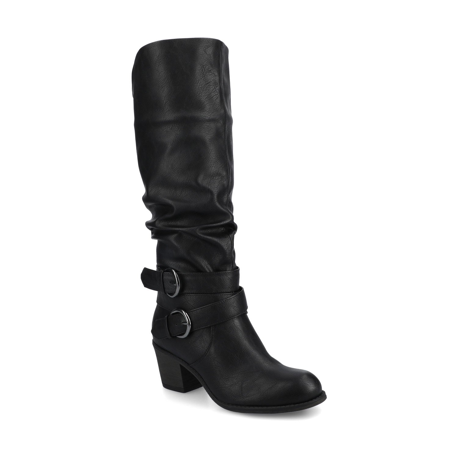 LATE KNEE-HIGH BOOTS IN WIDE WIDTH & CALF - Black PU