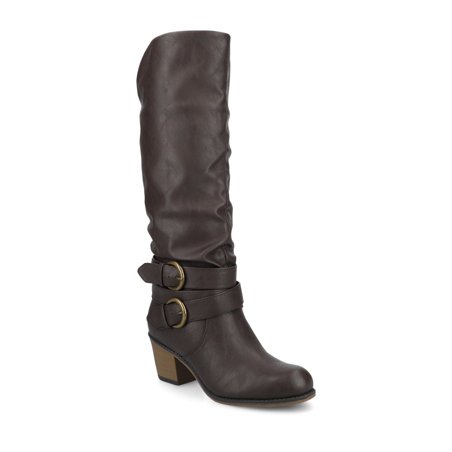 LATE KNEE-HIGH BOOTS IN WIDE CALF - Dark-Brown PU