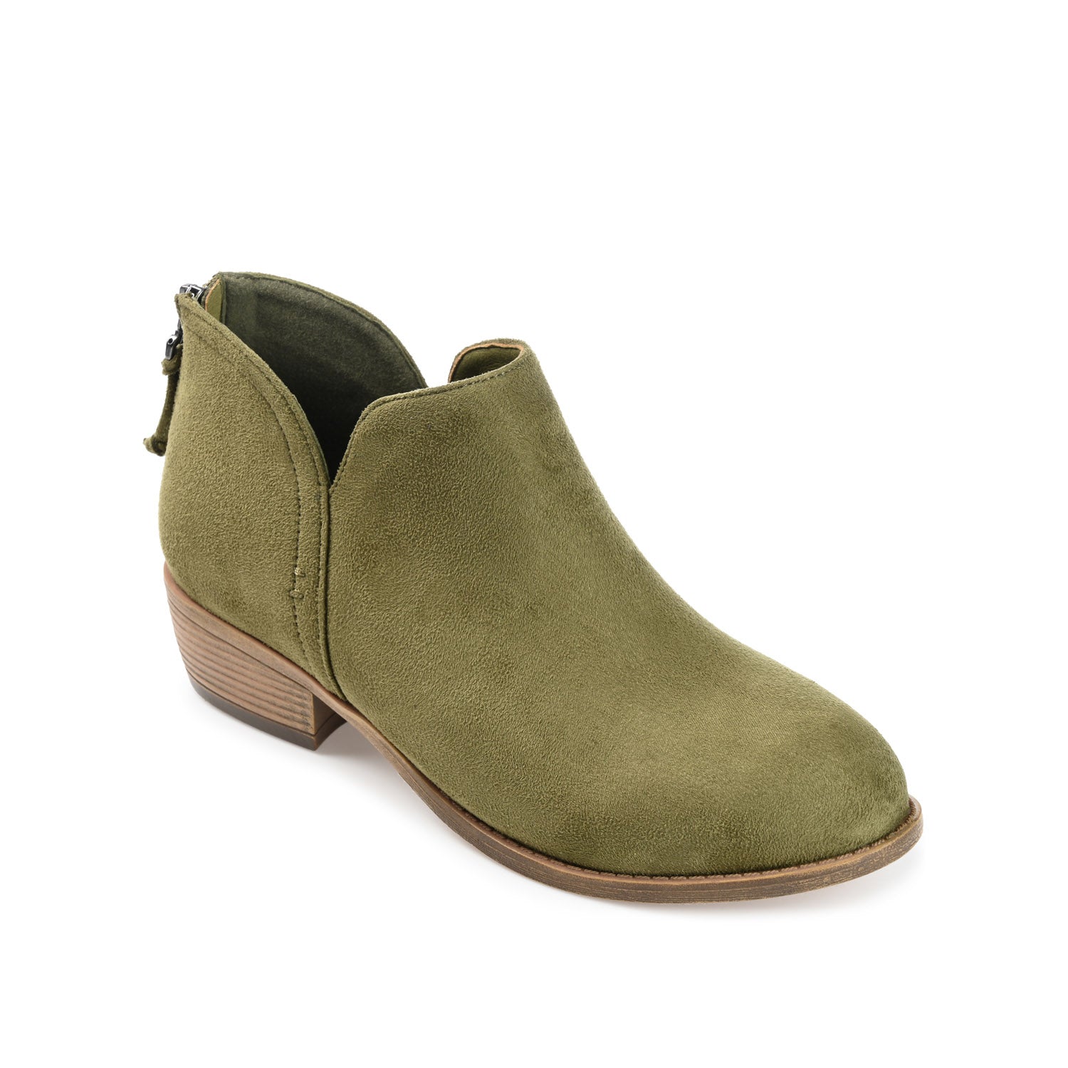 LIVVY FAUX SUEDE ZIP-UP BOOTIES IN WIDE - Olive