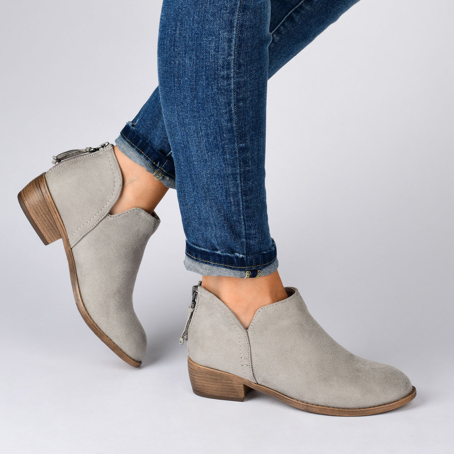 LIVVY FAUX SUEDE ZIP-UP BOOTIES IN WIDE