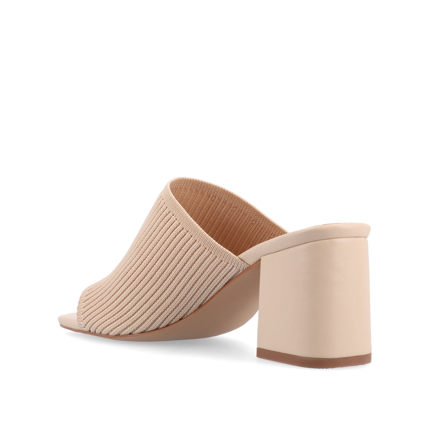LORENNA MULE BLOCK HEELS IN KNIT FABRIC - Beige