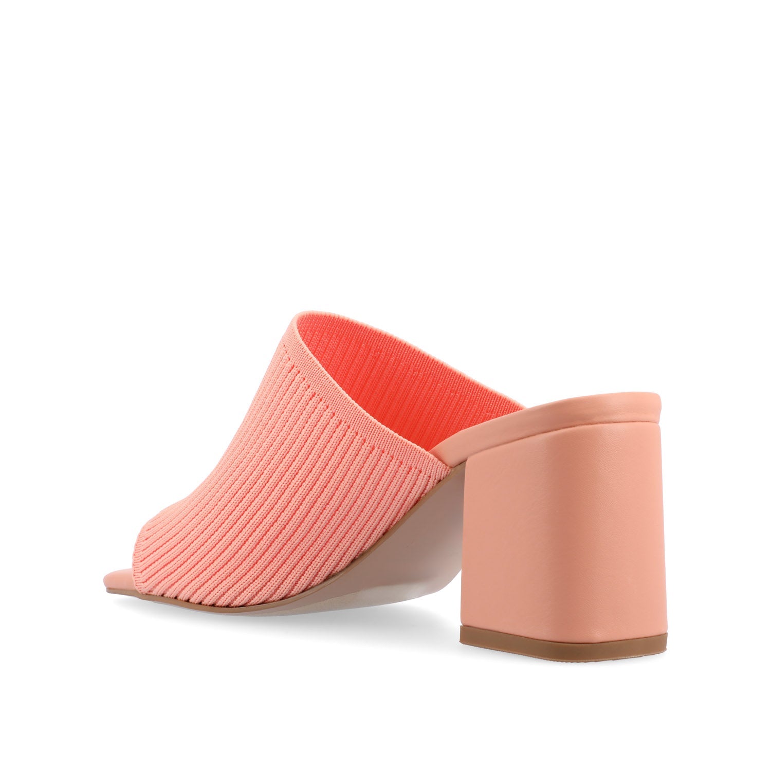LORENNA MULE BLOCK HEELS IN KNIT FABRIC - Coral