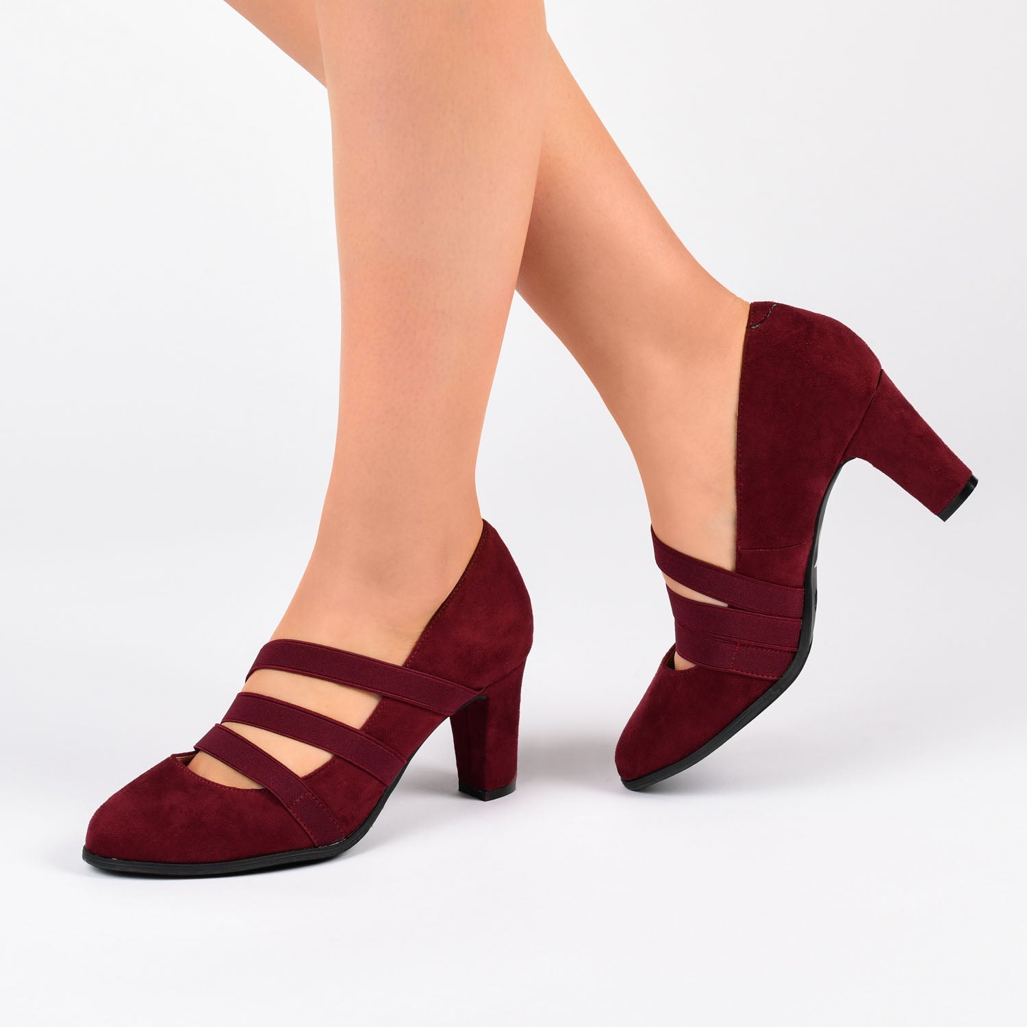 LOREN MARY JANE PUMP HEELS IN FAUX SUEDE - Wine