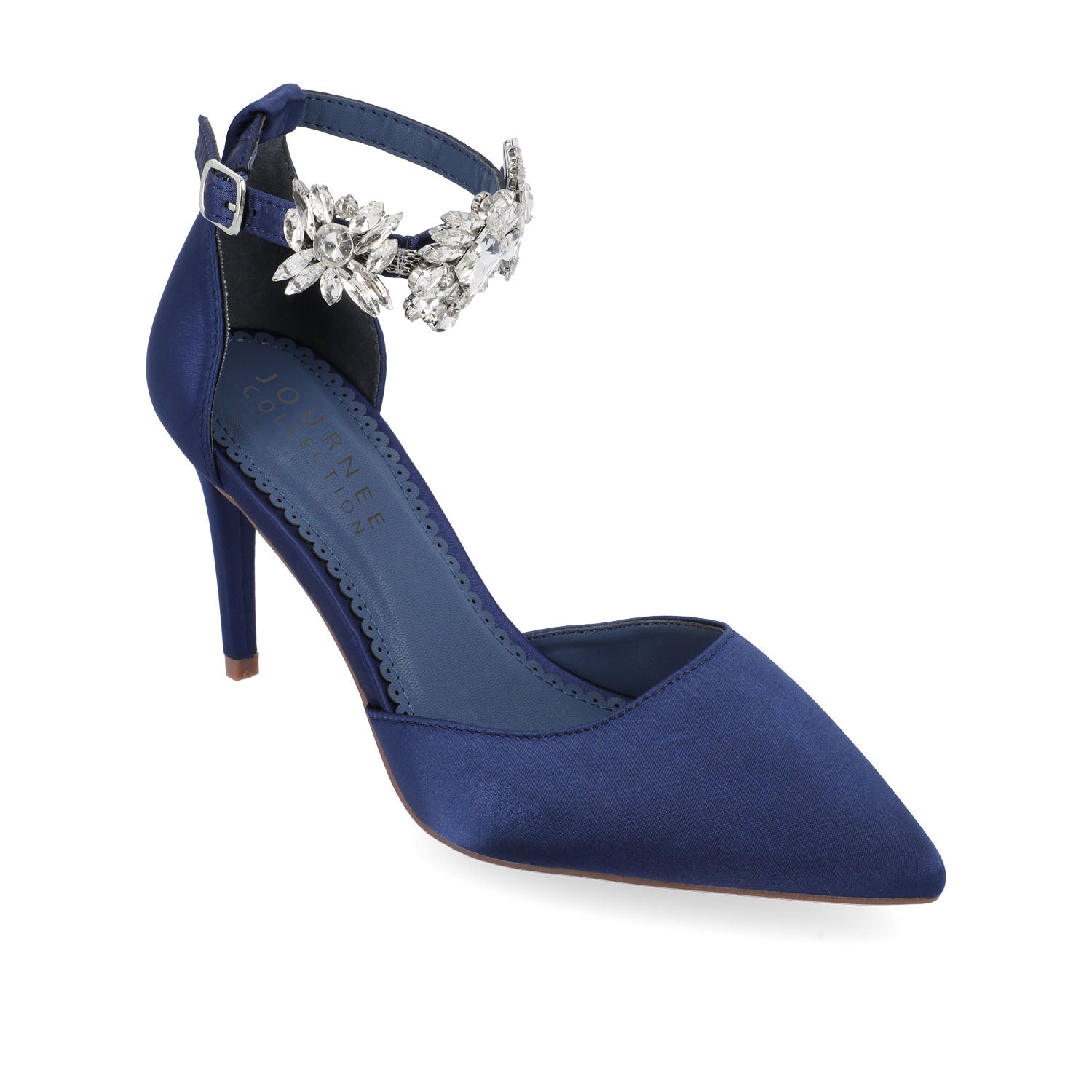 LOXLEY D'ORSAY STILETTO HEELS IN SATIN - Navy Nubuck