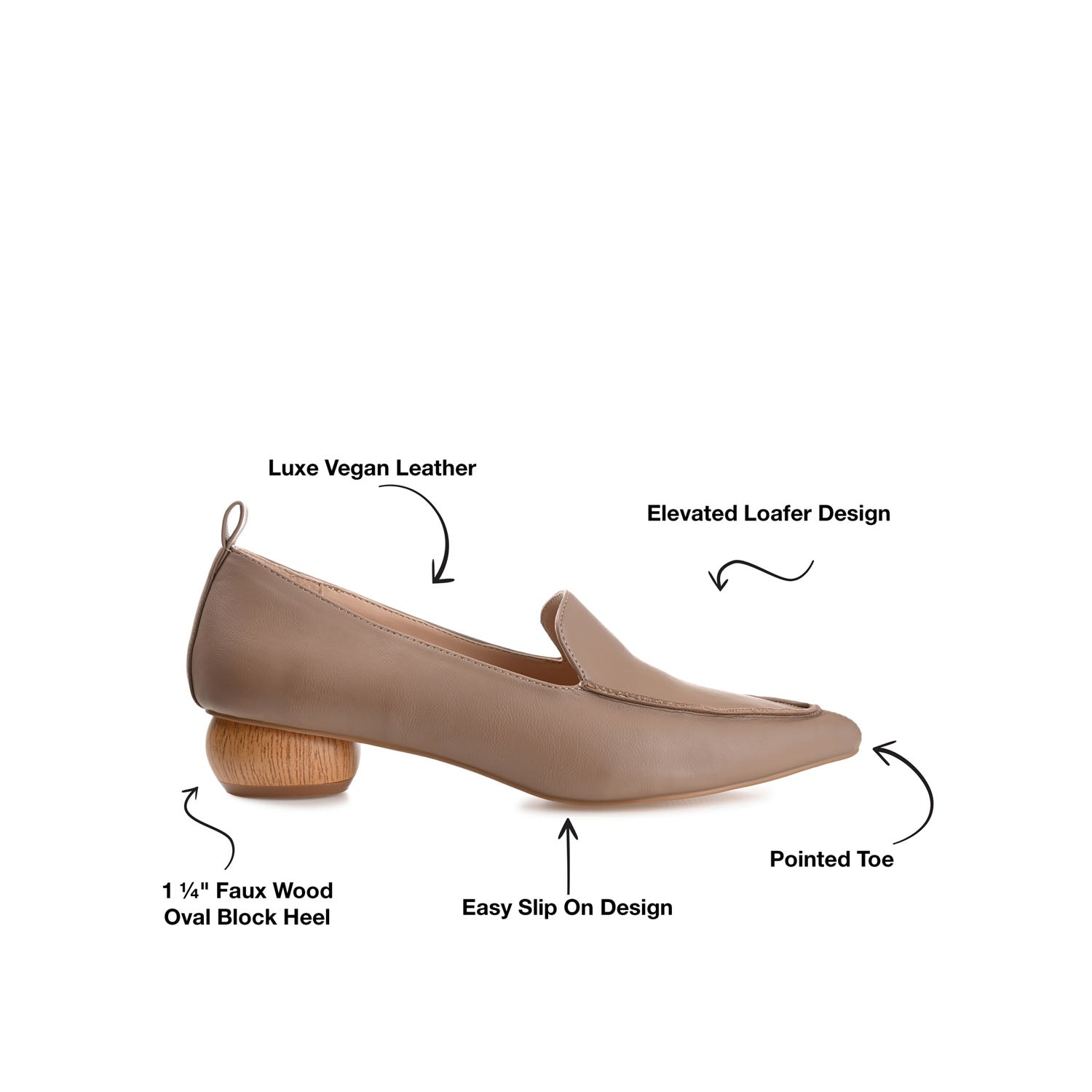 MAGGS KITTEN LOAFER FLATS IN WIDE - Taupe