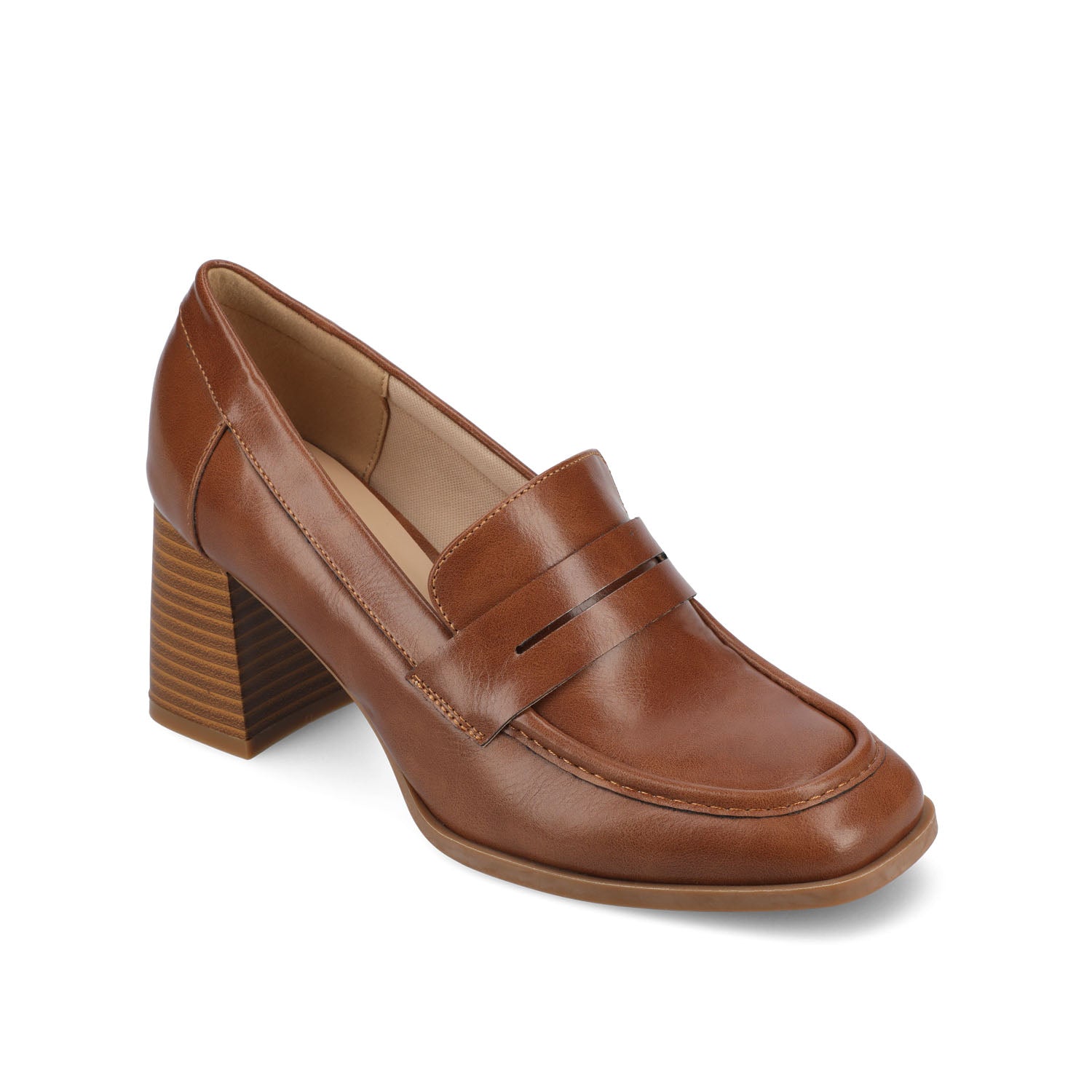 MALLEAH BLOCK HEEL LOAFERS IN WIDE - Brown PU